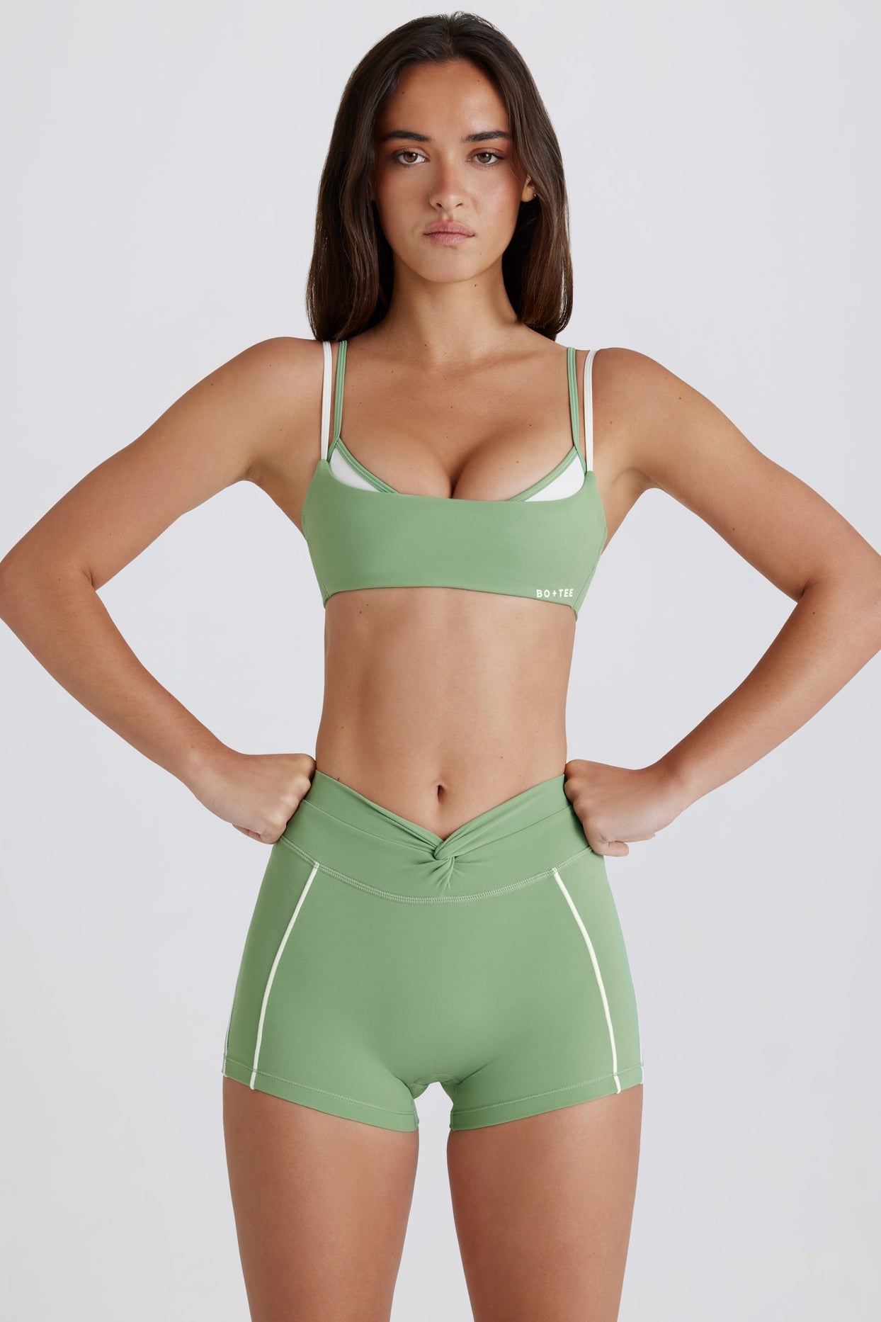 Soft Active Twist-Front Mini Shorts in Jade - 1