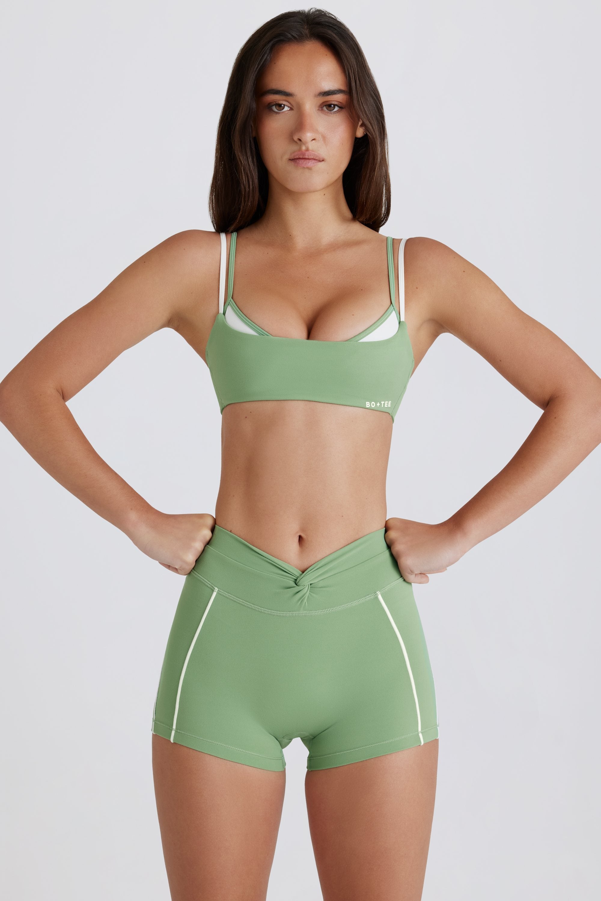 Soft Active Twist-Front Mini Shorts in Jade - 1