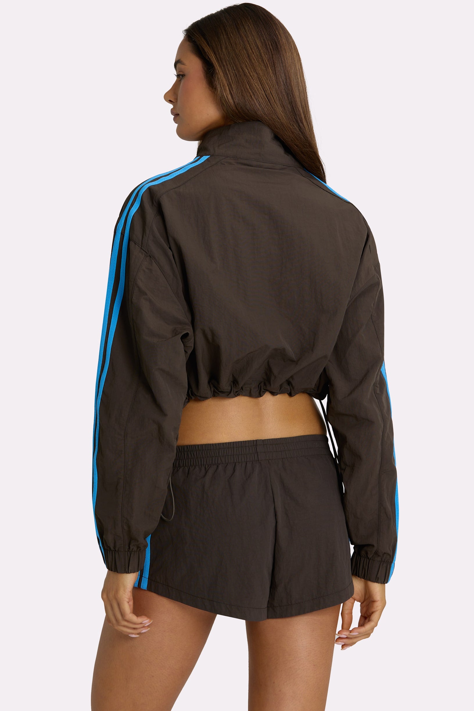 Woven Zip-Up Track Jacket in Truffle - 2