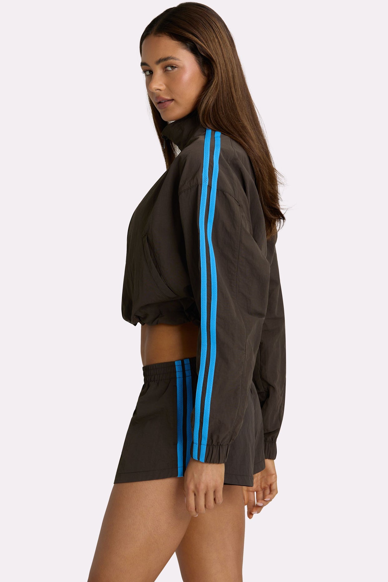 Woven Zip-Up Track Jacket in Truffle - 4