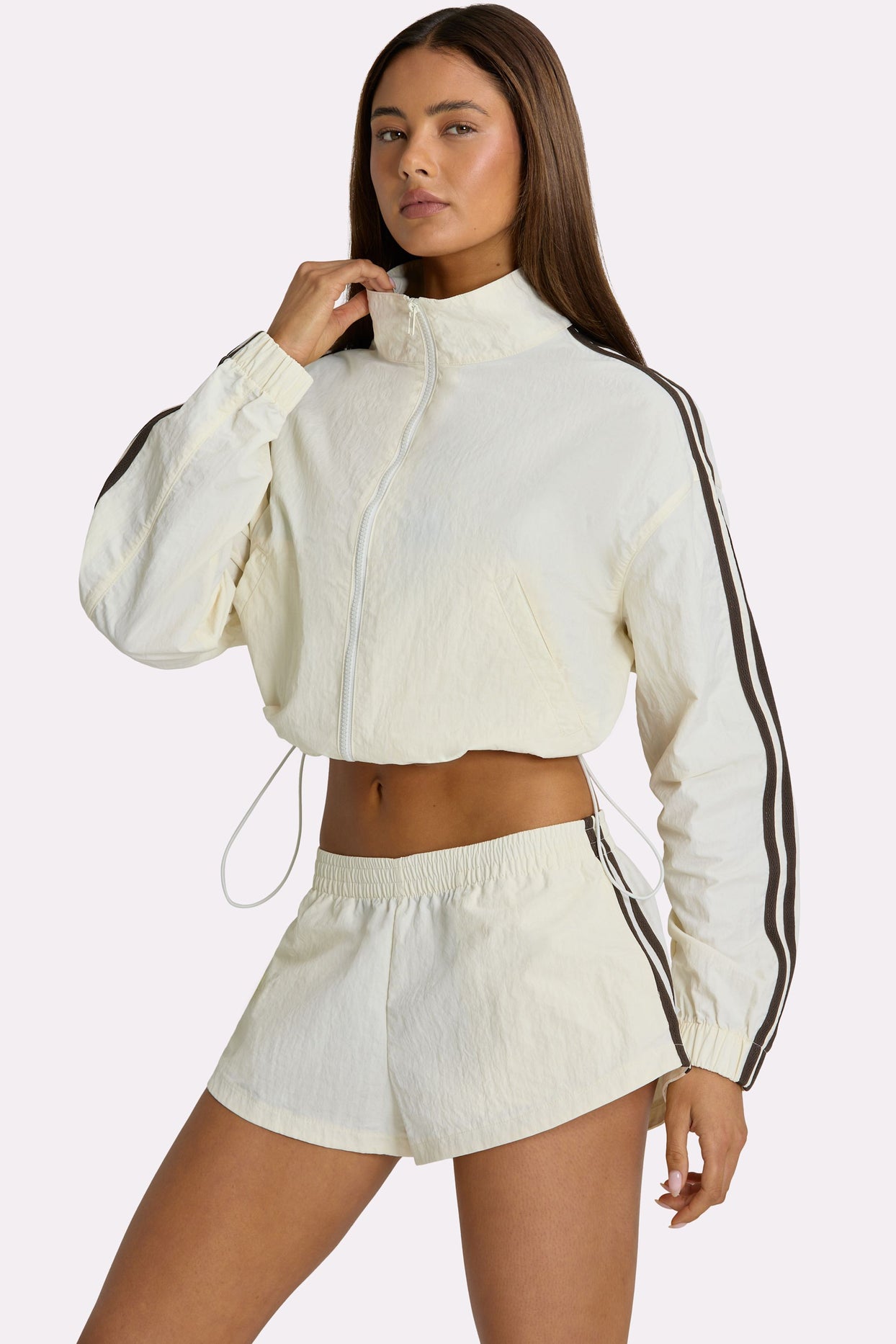 Woven Zip-Up Track Jacket in Coconut - 5