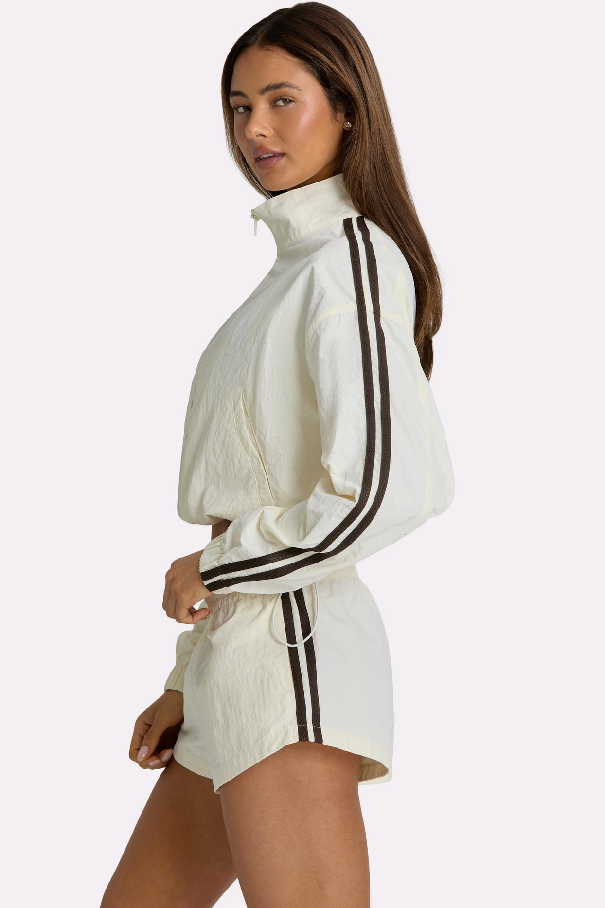 Woven Zip-Up Track Jacket in Coconut - 3