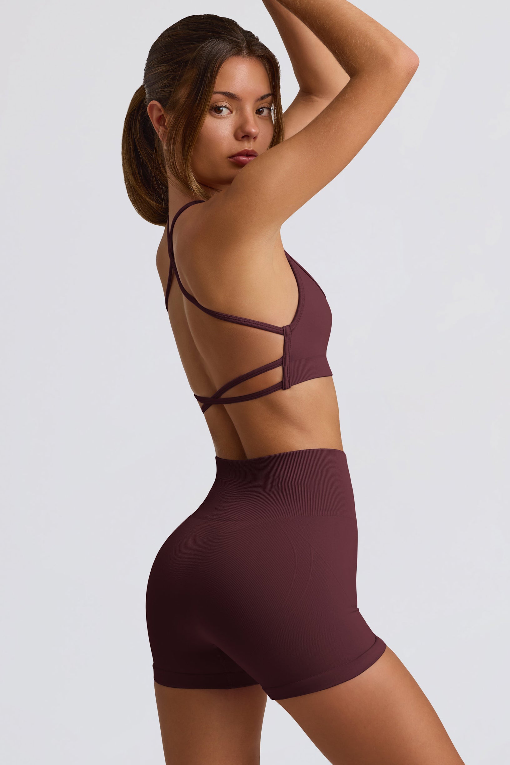 Super Sculpt Seamless Mini Shorts in Burgundy - 2
