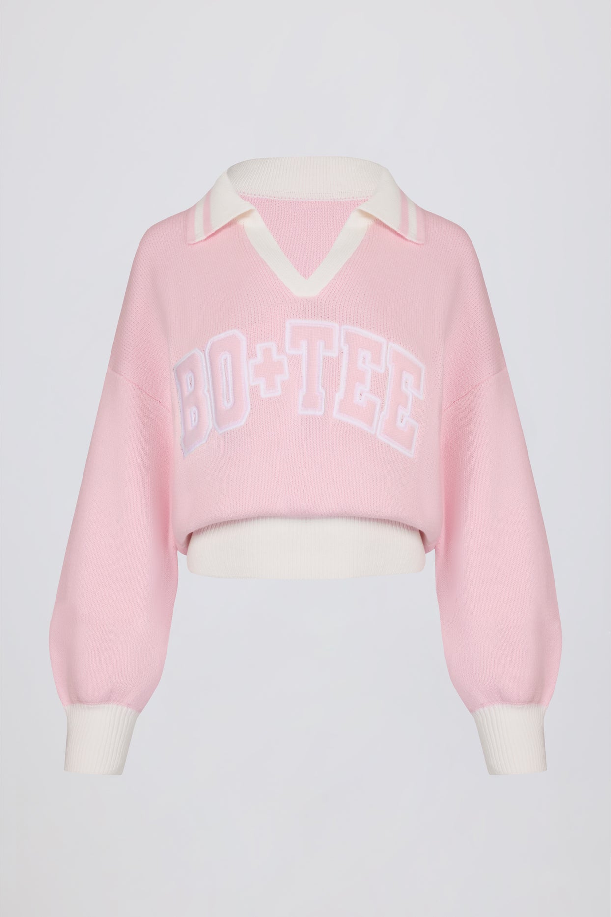 Cotton Jersey Oversized V-Neck Jumper in Powder Pink - 4