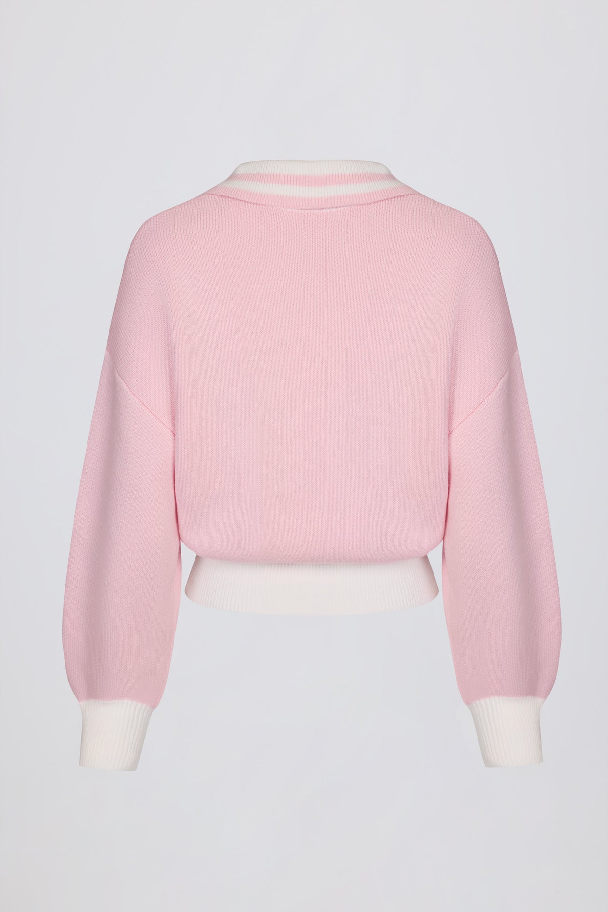 Cotton Jersey Oversized V-Neck Jumper in Powder Pink - 5