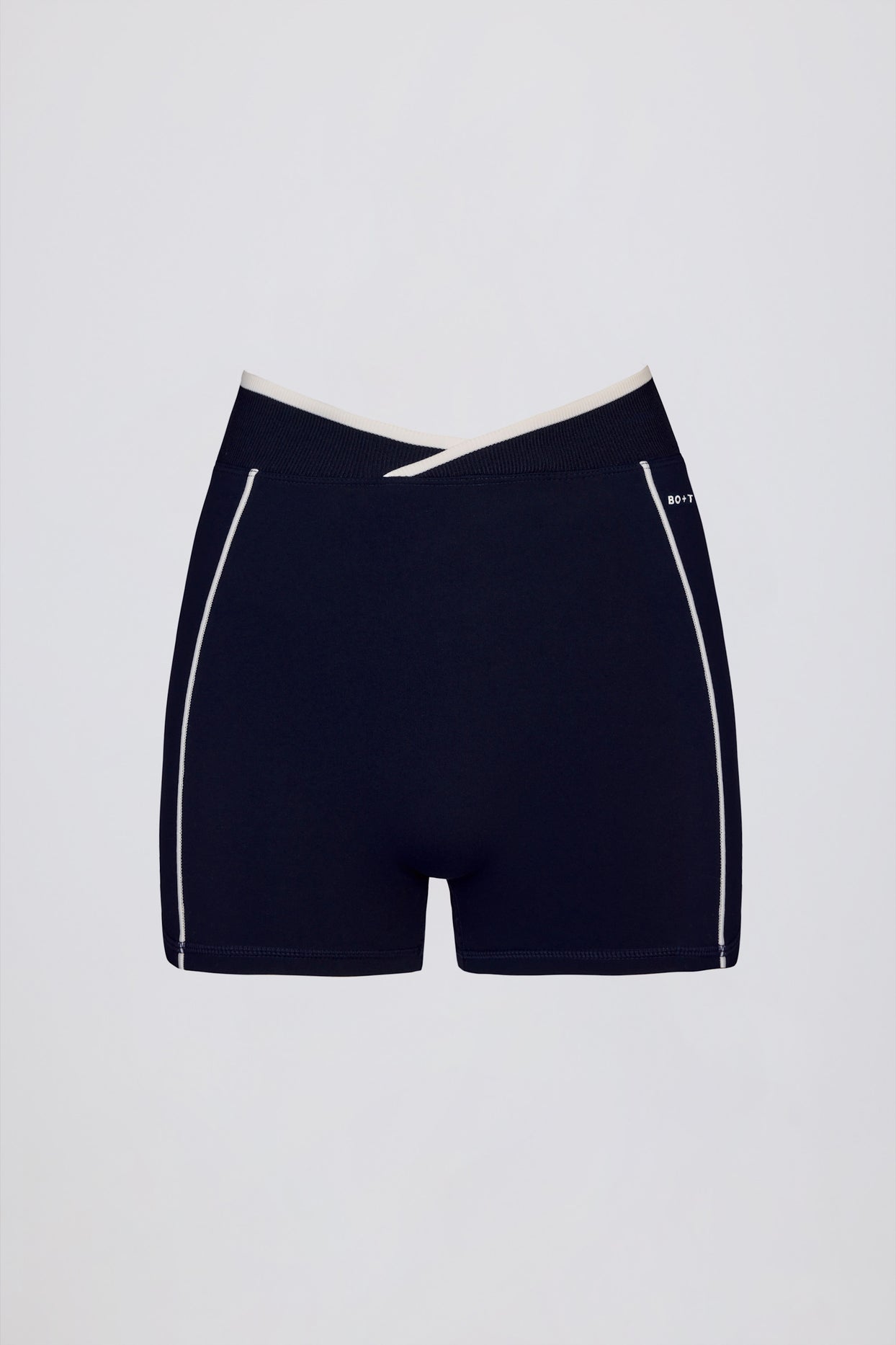 Soft Active Wrapover Contrast Mini Shorts in Classic Navy - 4