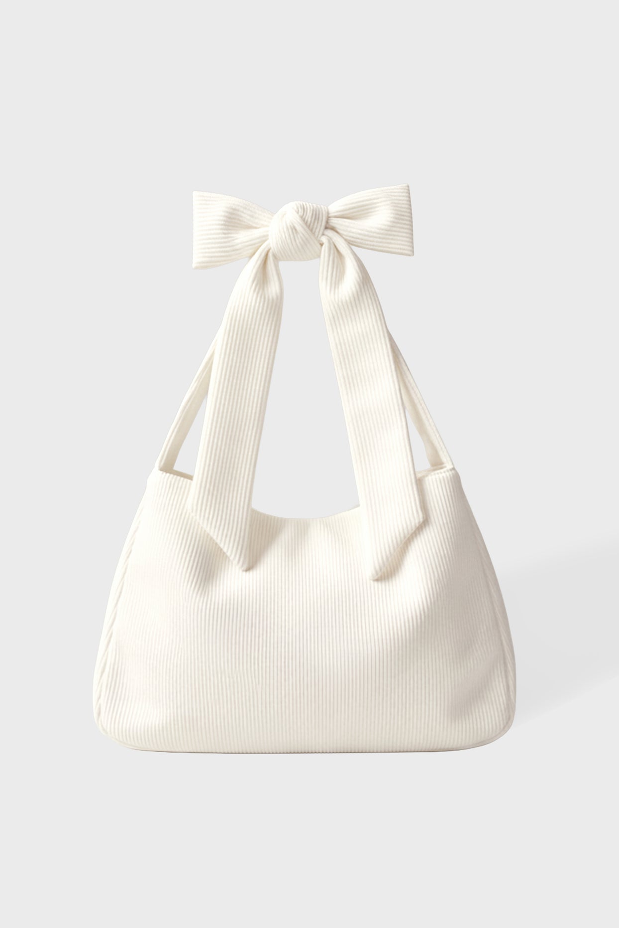 Corduroy Bow Tote Bag in Ivory - 1