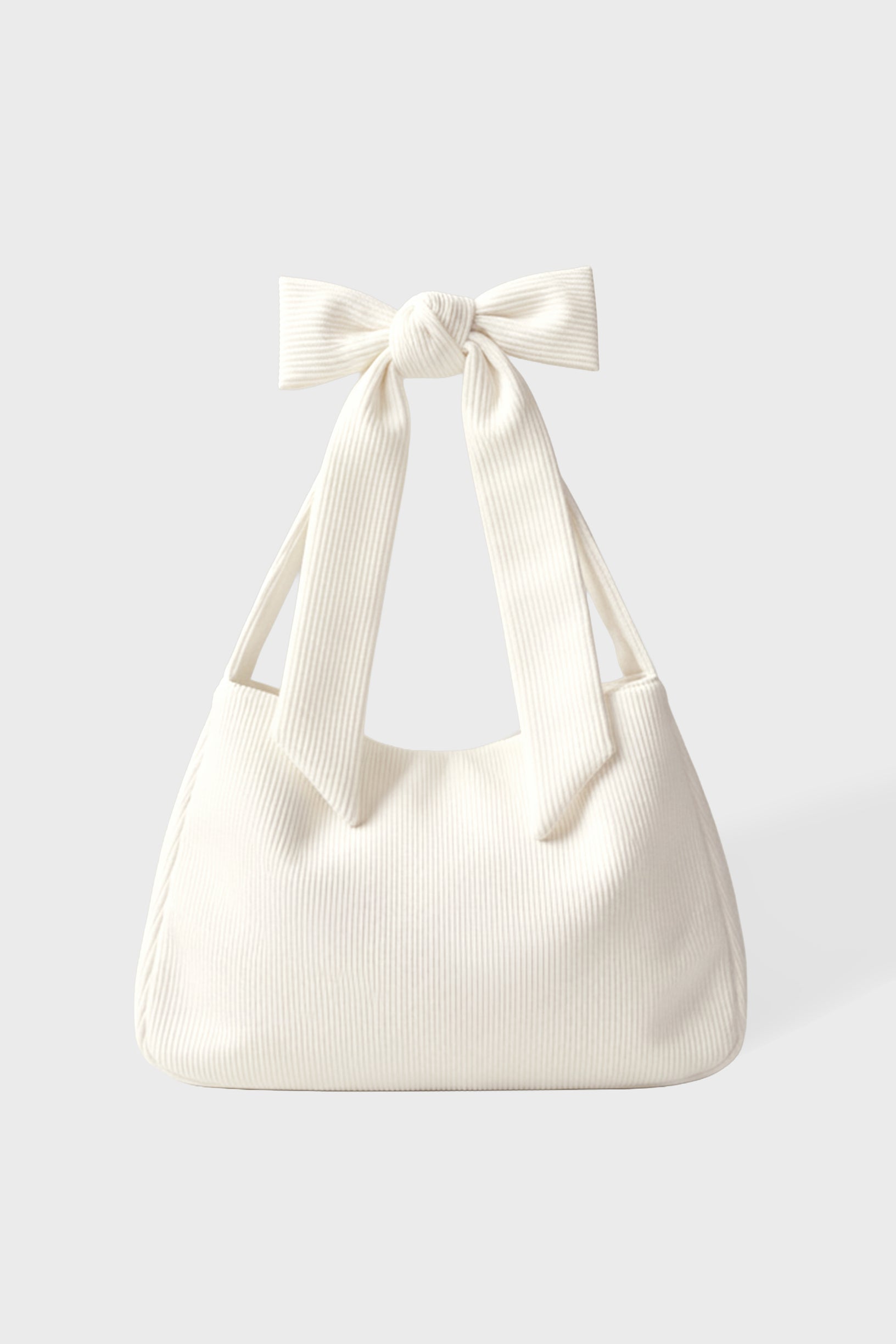 Corduroy Bow Tote Bag in Ivory - 1