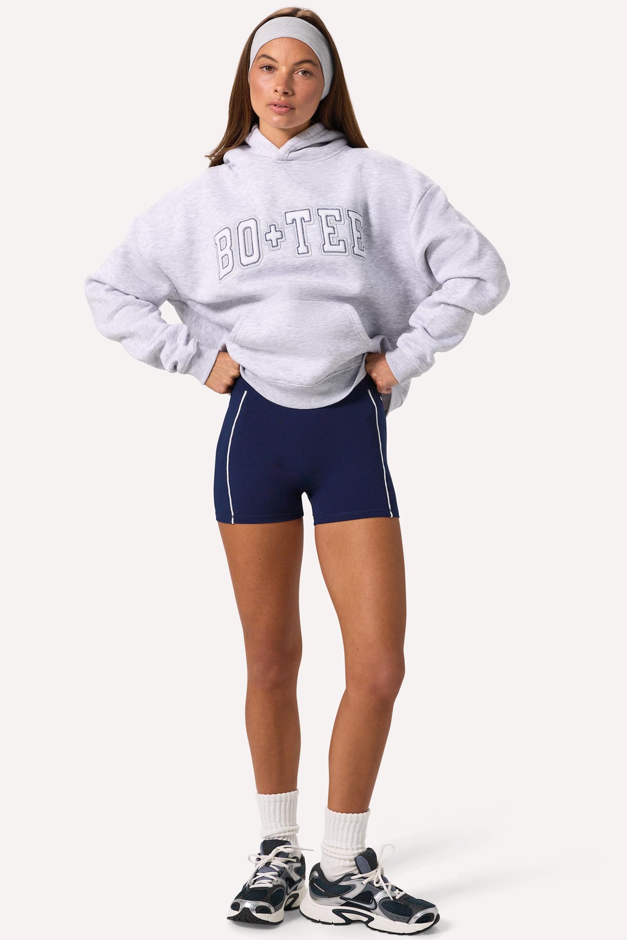 Embroidered Oversized Hoodie in Grey Marl - 4