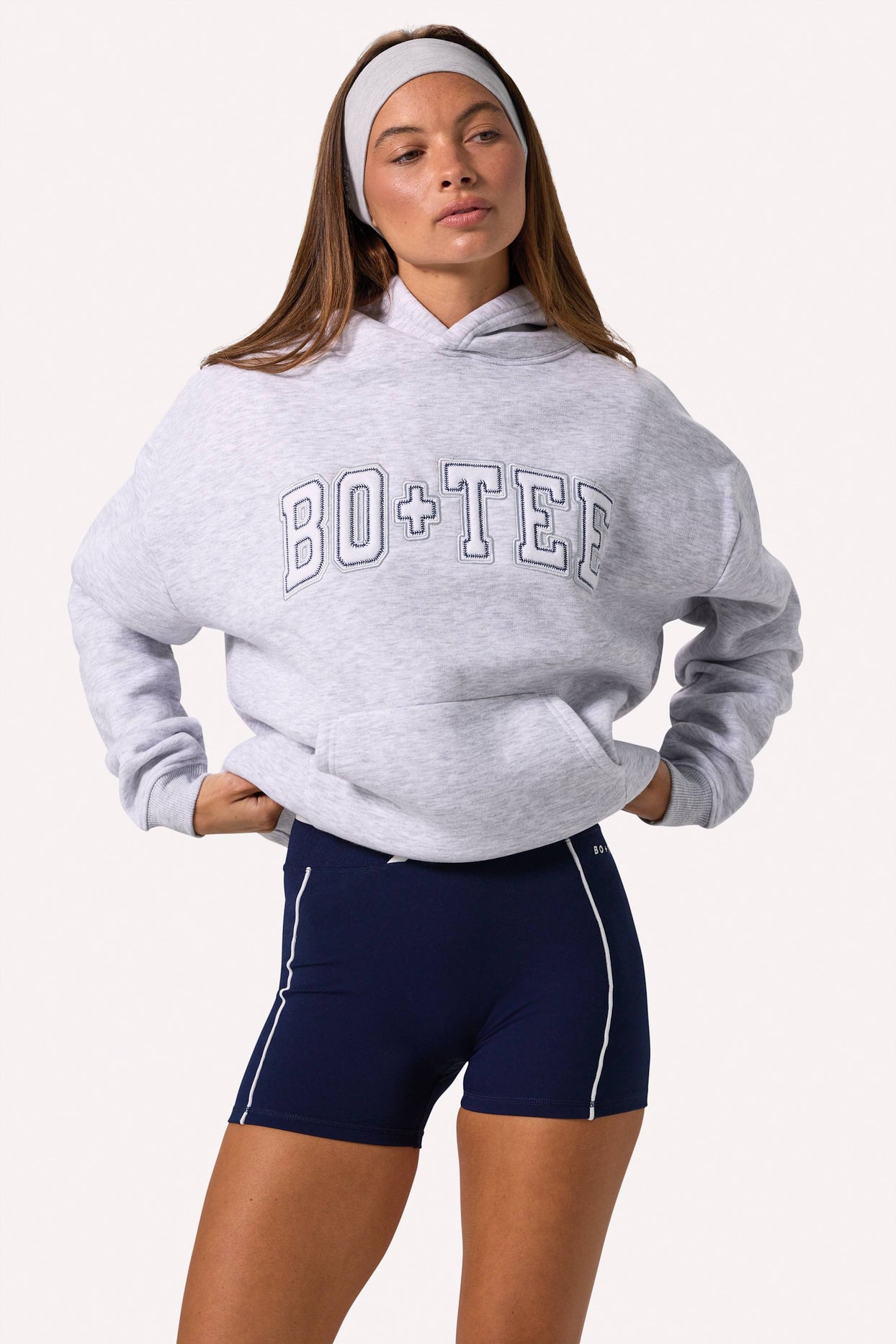 Embroidered Oversized Hoodie in Grey Marl - 3