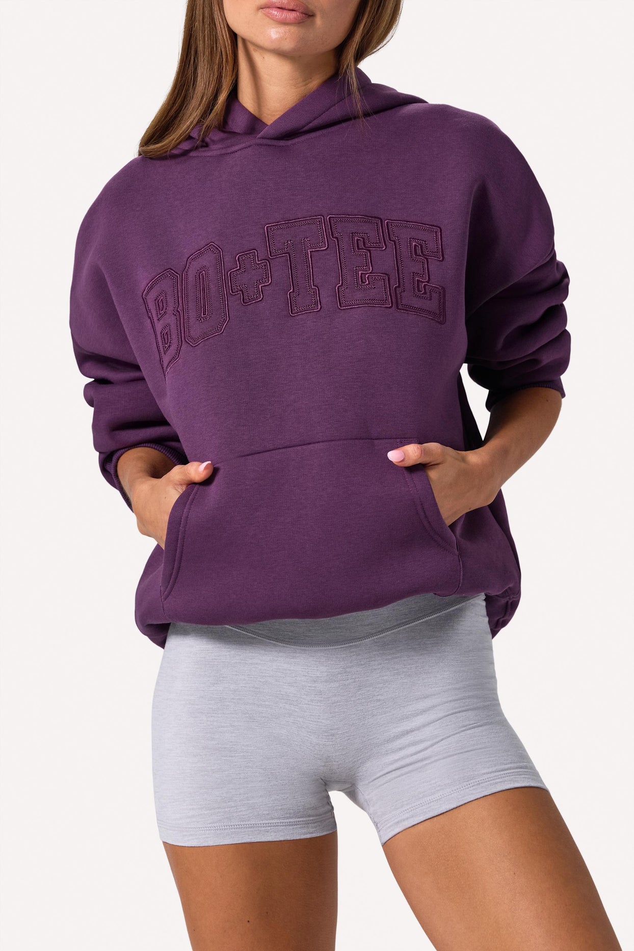 Embroidered Oversized Hoodie in Plum - 3