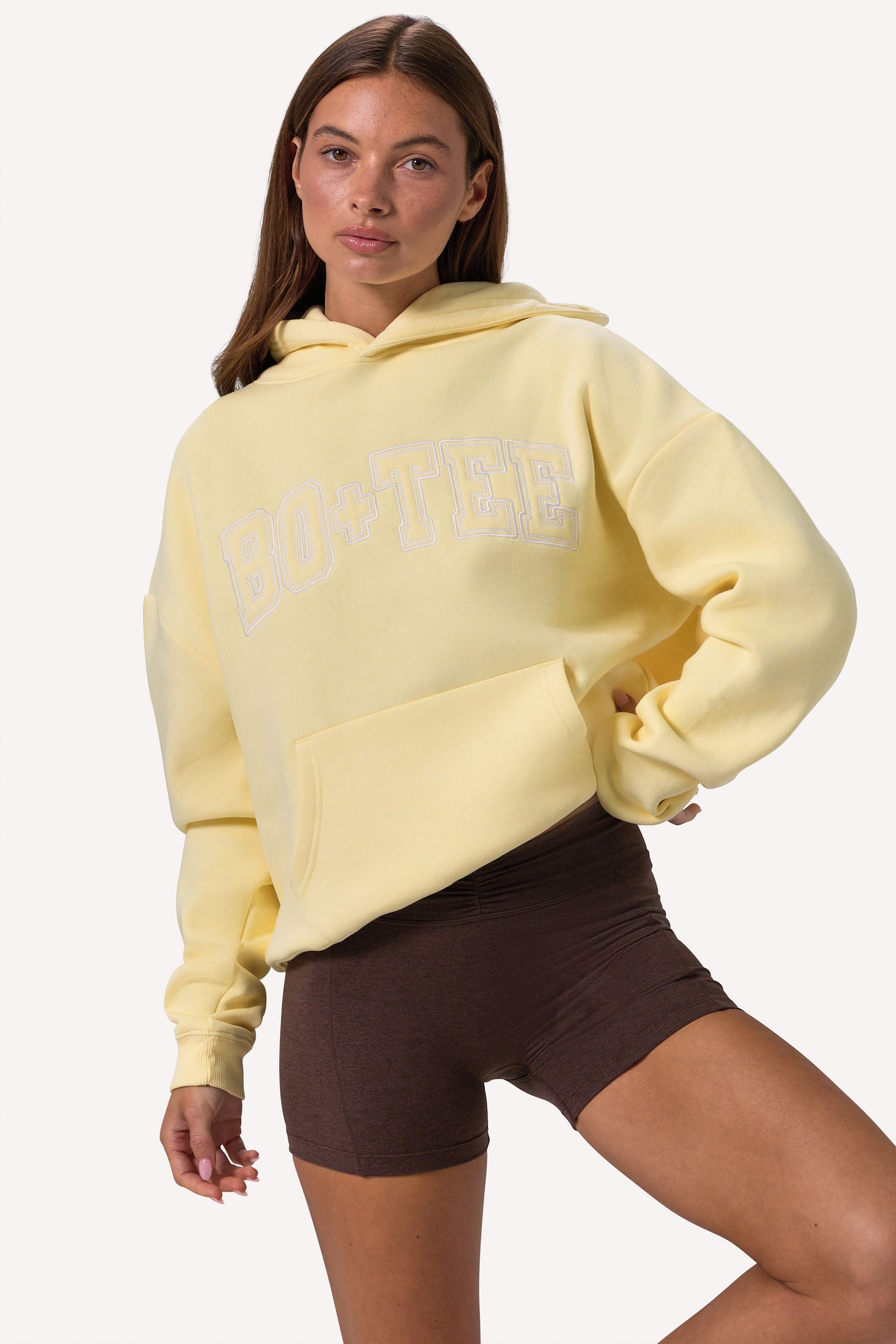 Embroidered Oversized Hoodie in Soft Yellow - 1