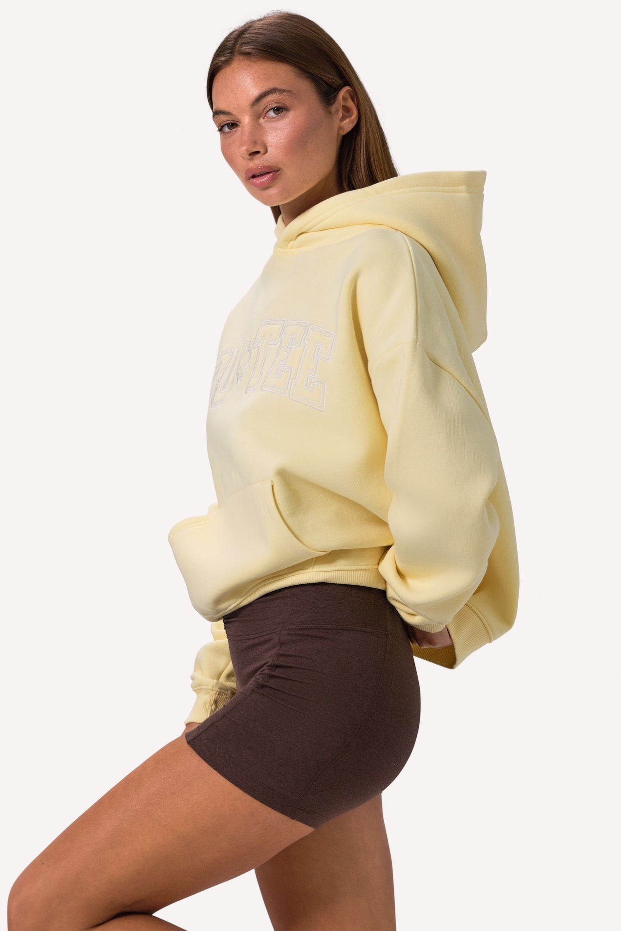 Embroidered Oversized Hoodie in Soft Yellow - 3