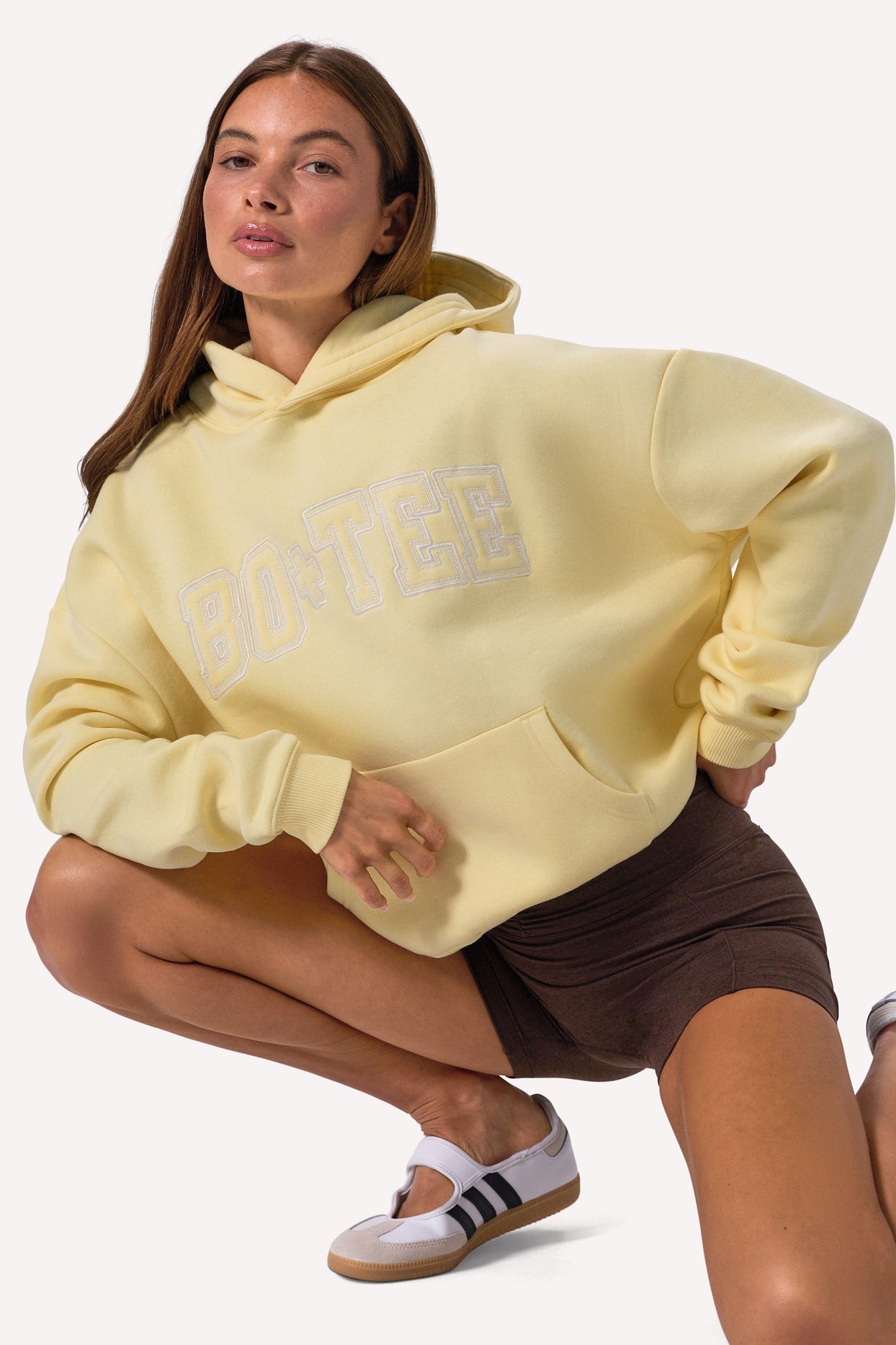 Embroidered Oversized Hoodie in Soft Yellow - 4