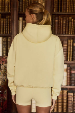 Embroidered Oversized Hoodie in Soft Yellow