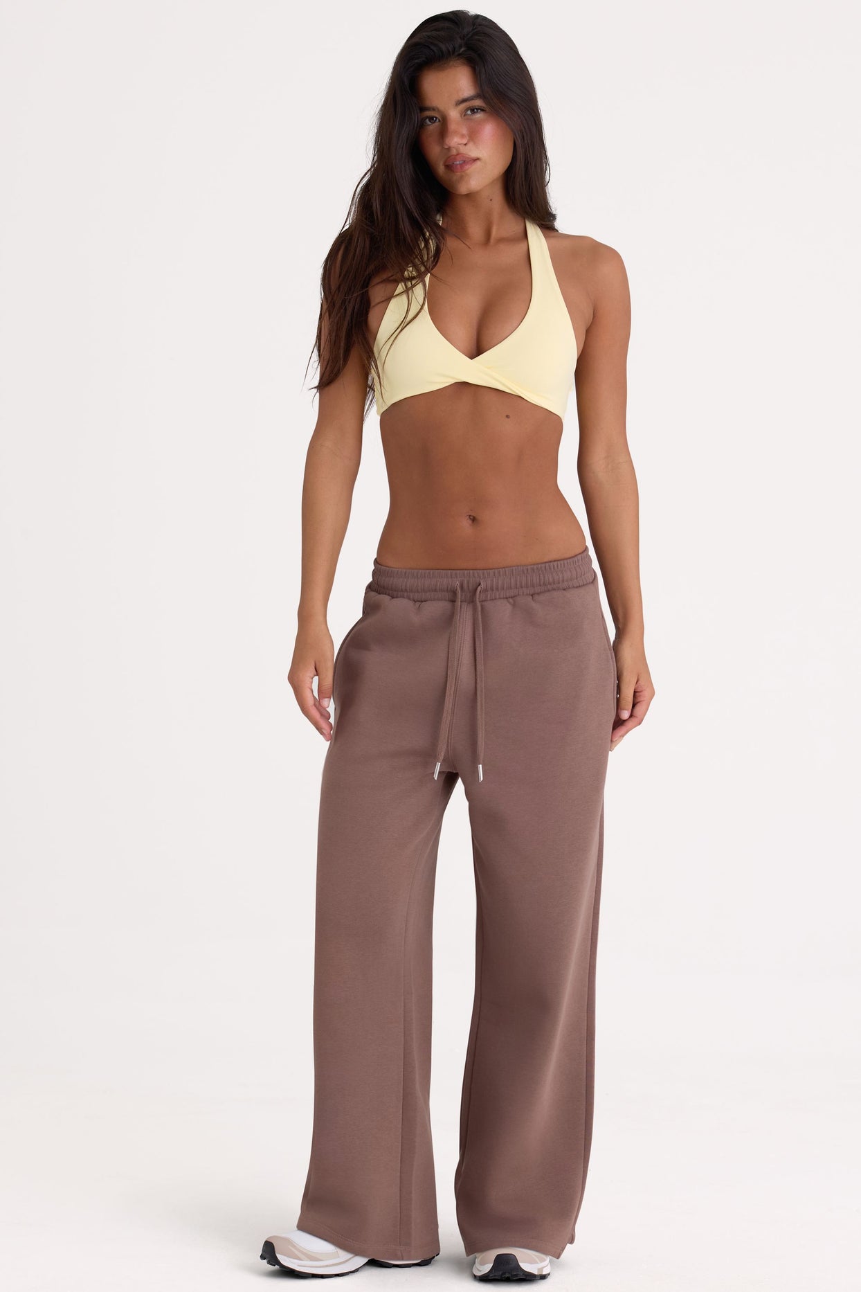 Brushed Jersey Wide-Leg Joggers in Cocoa - 1