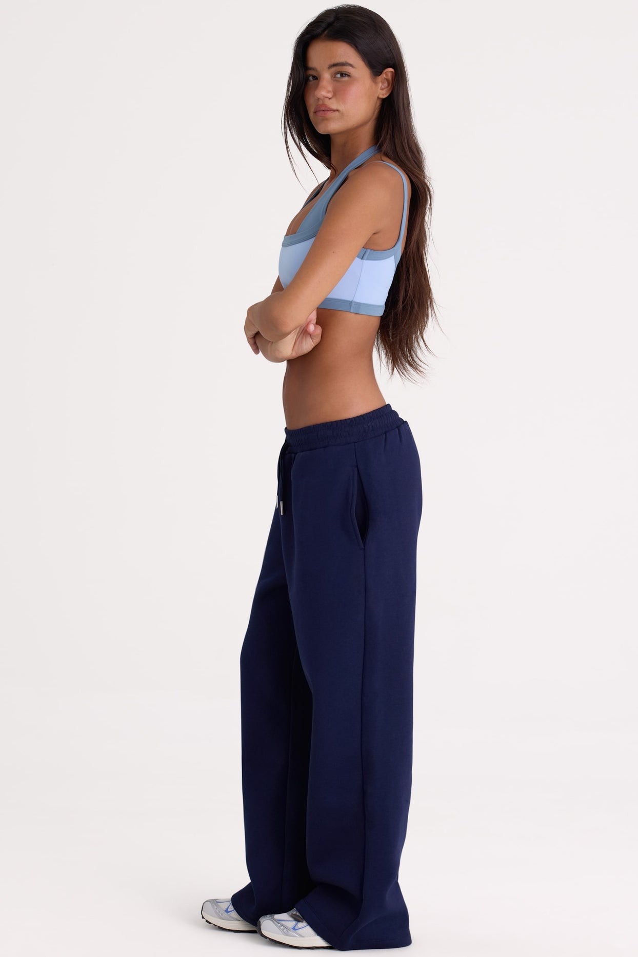 Brushed Jersey Wide-Leg Joggers in Midnight - 3