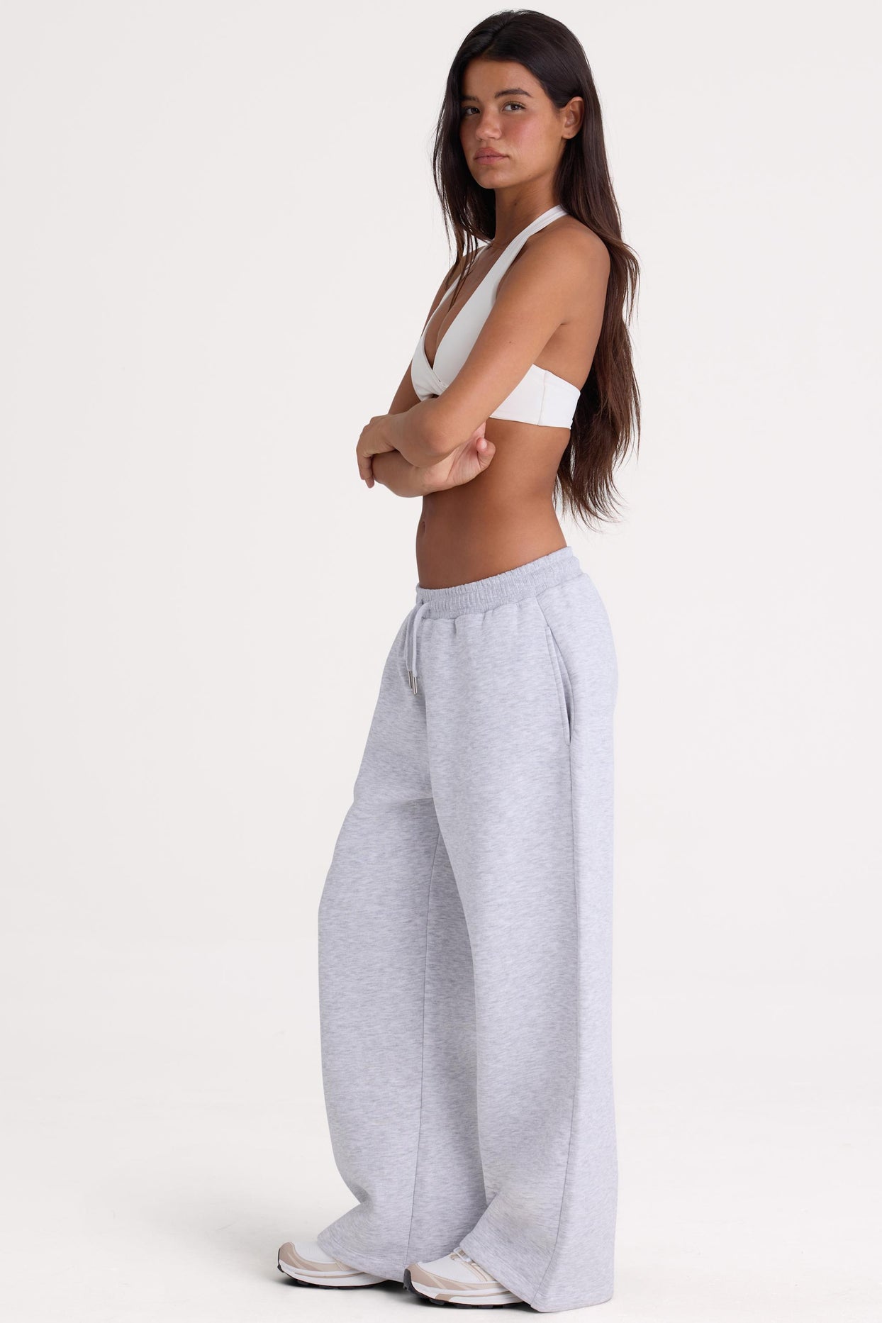 Brushed Jersey Wide-Leg Joggers in Grey Marl - 3