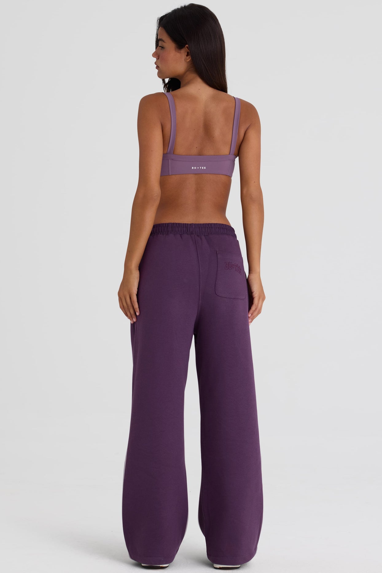 Brushed Jersey Wide-Leg Joggers in Plum - 3