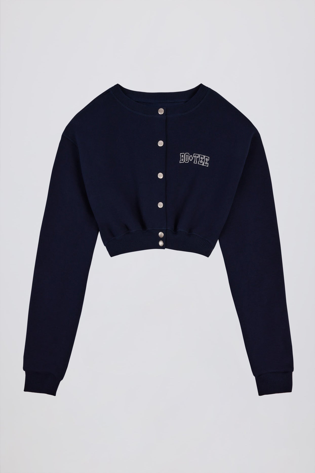 Brushed Jersey Button-Up Cropped Cardigan in Classic Navy - 4