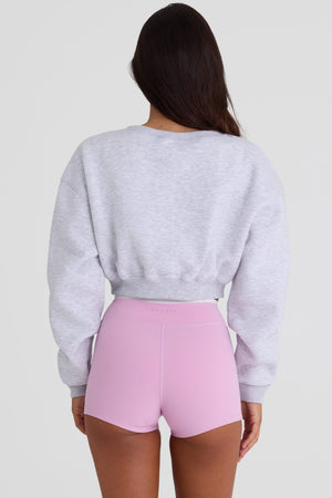 Brushed Jersey Button-Up Cropped Cardigan in Grey Marl