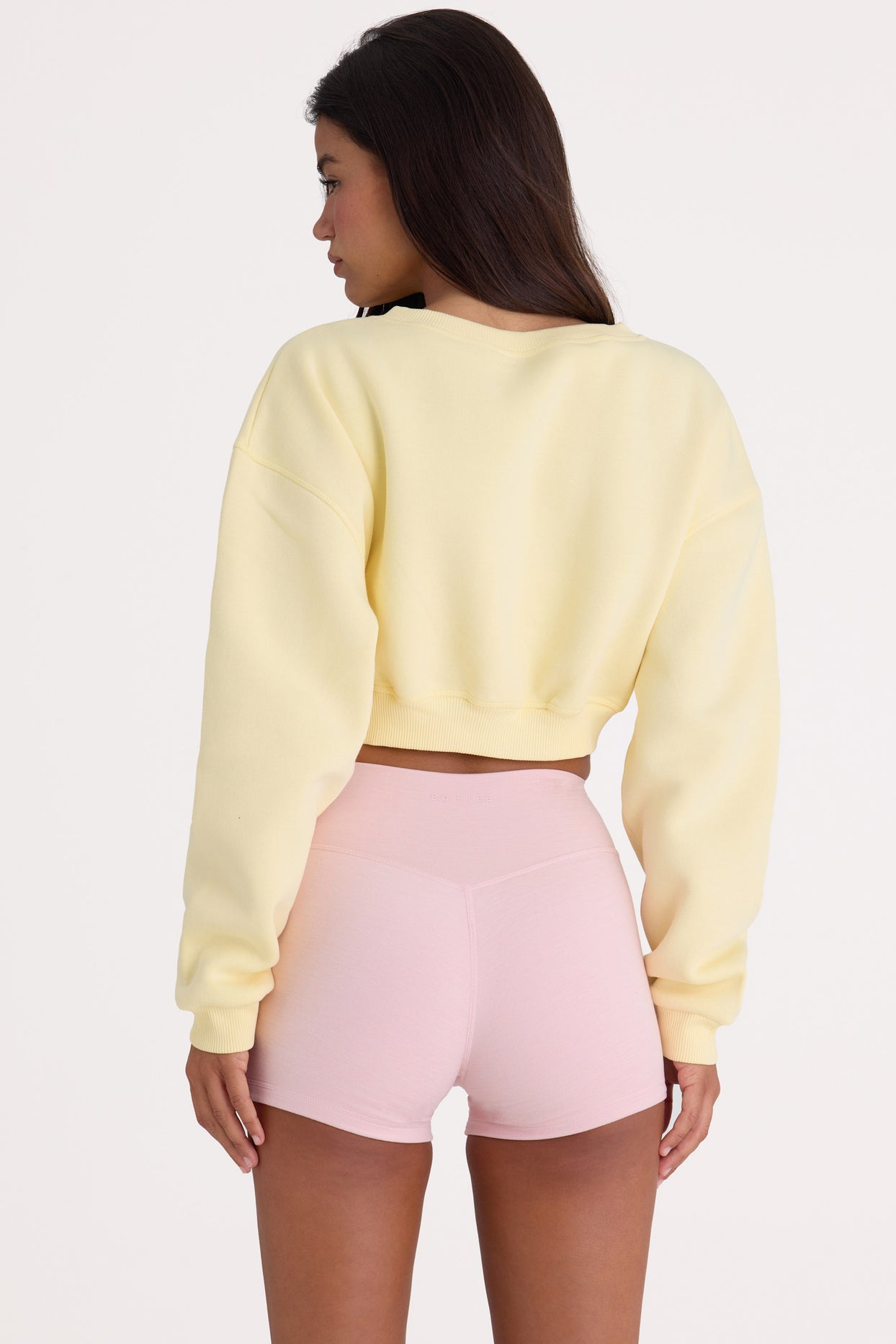 Brushed Jersey Button-Up Cropped Cardigan in Lemon - 2
