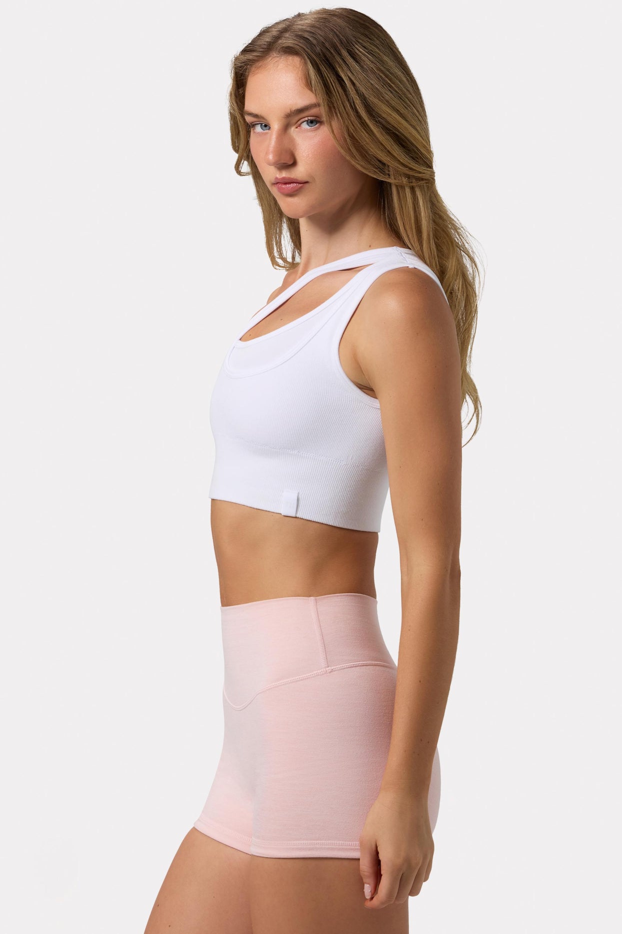 Seamless Soft Rib Asymmetric Sports Bra in White - 3