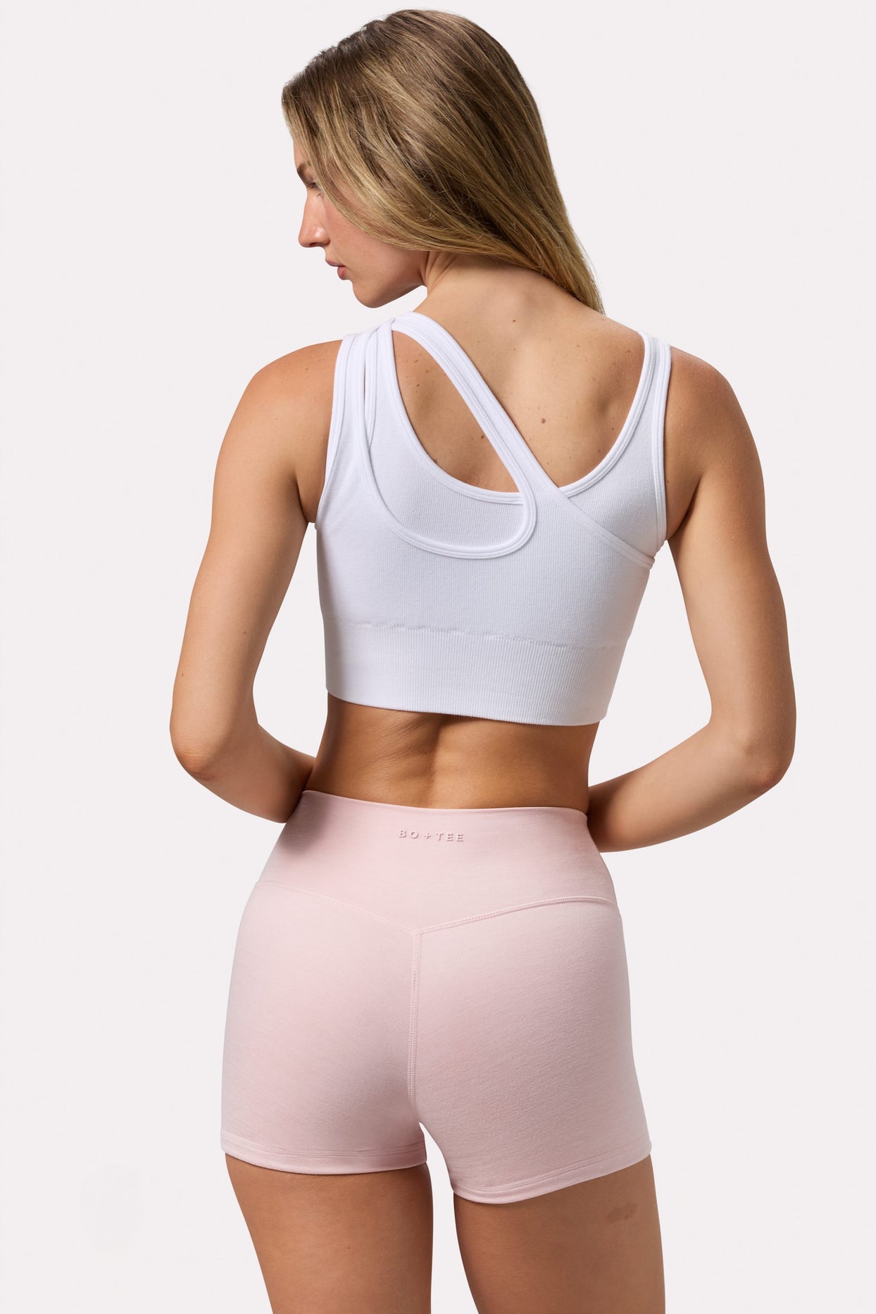 Seamless Soft Rib Asymmetric Sports Bra in White - 2