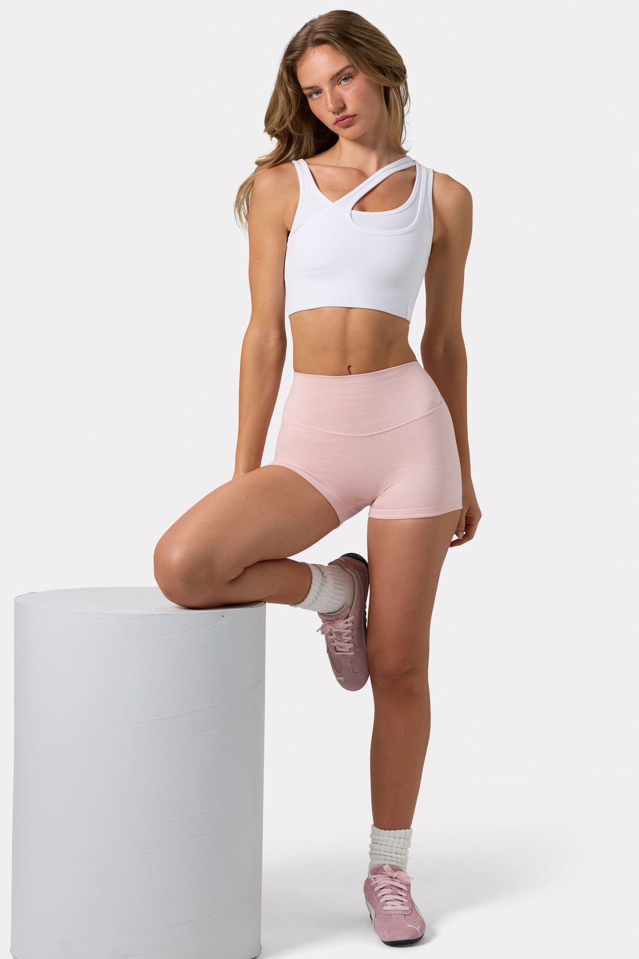 Seamless Soft Rib Asymmetric Sports Bra in White - 4