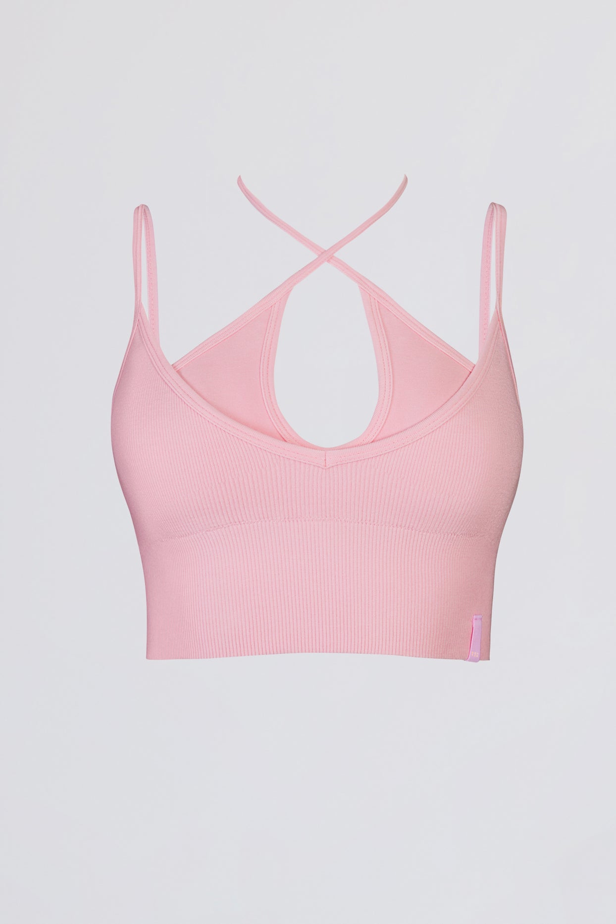 Seamless Soft Rib Crossover Sports Bra in Powder Pink - 4