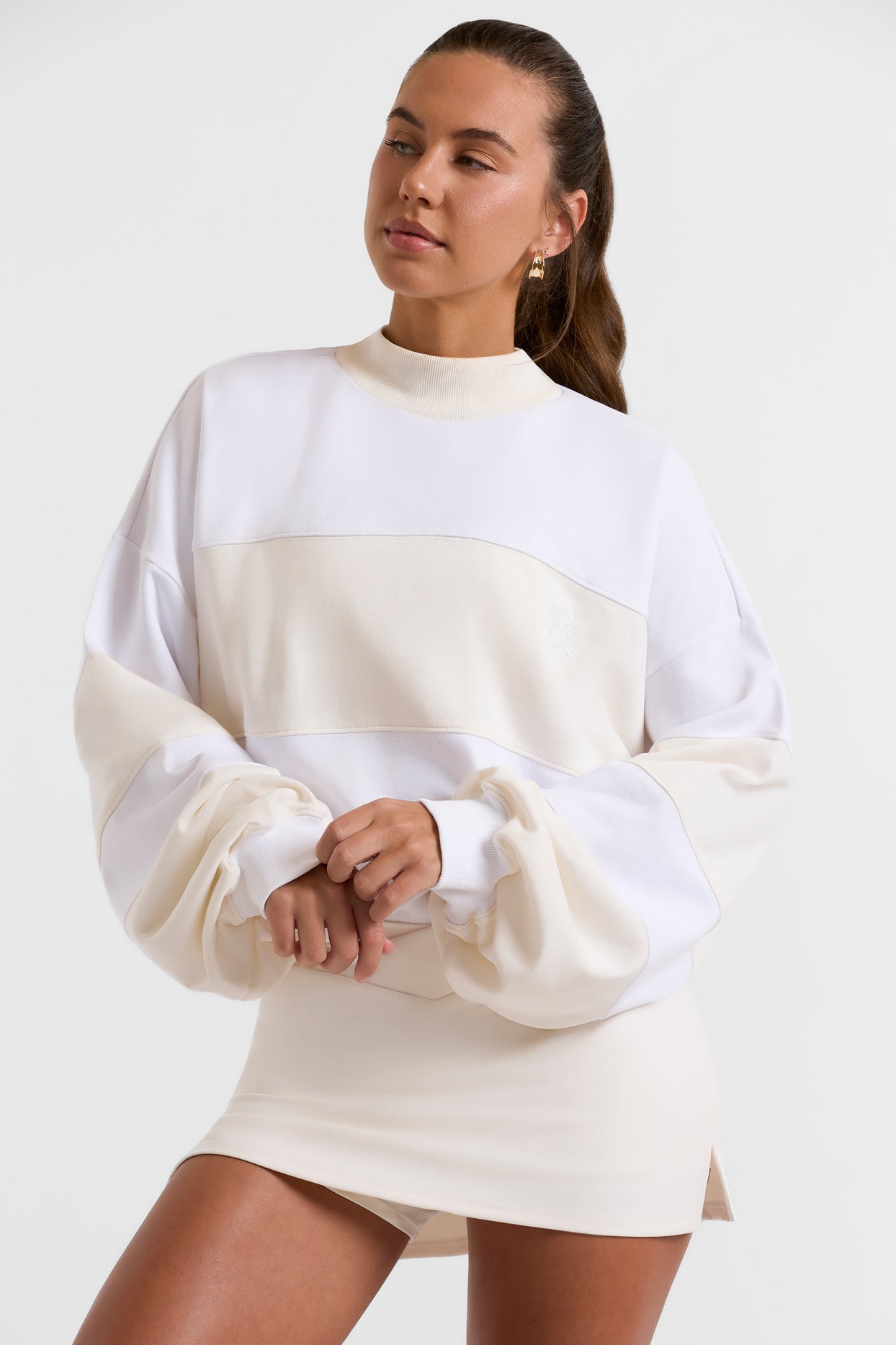 Oversized High Neck Sweatshirt in Bone