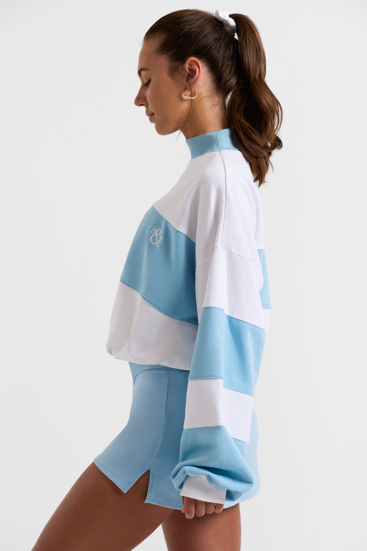 Oversized High Neck Sweatshirt in Sky Blue