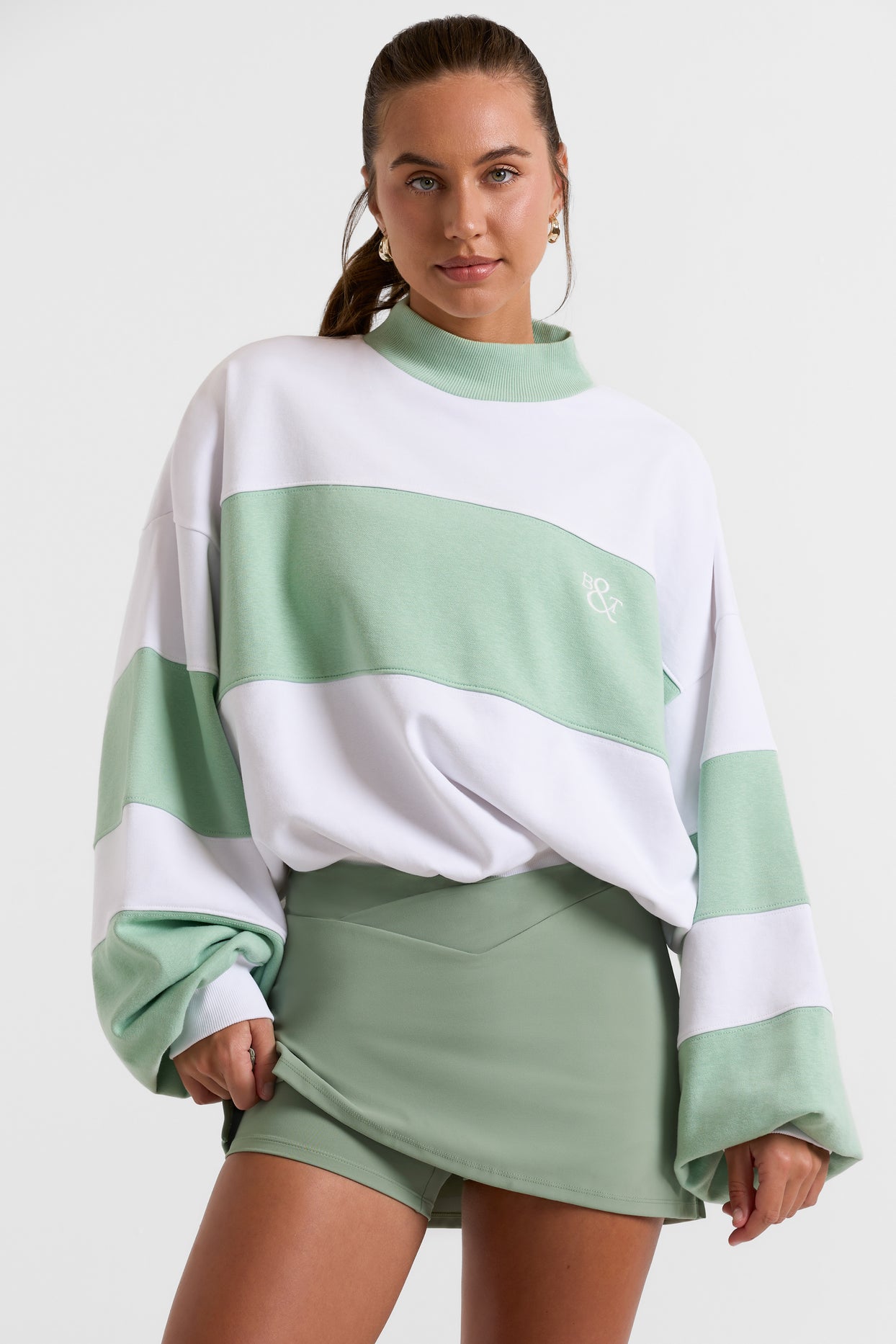 Oversized High Neck Sweatshirt in Mint Green