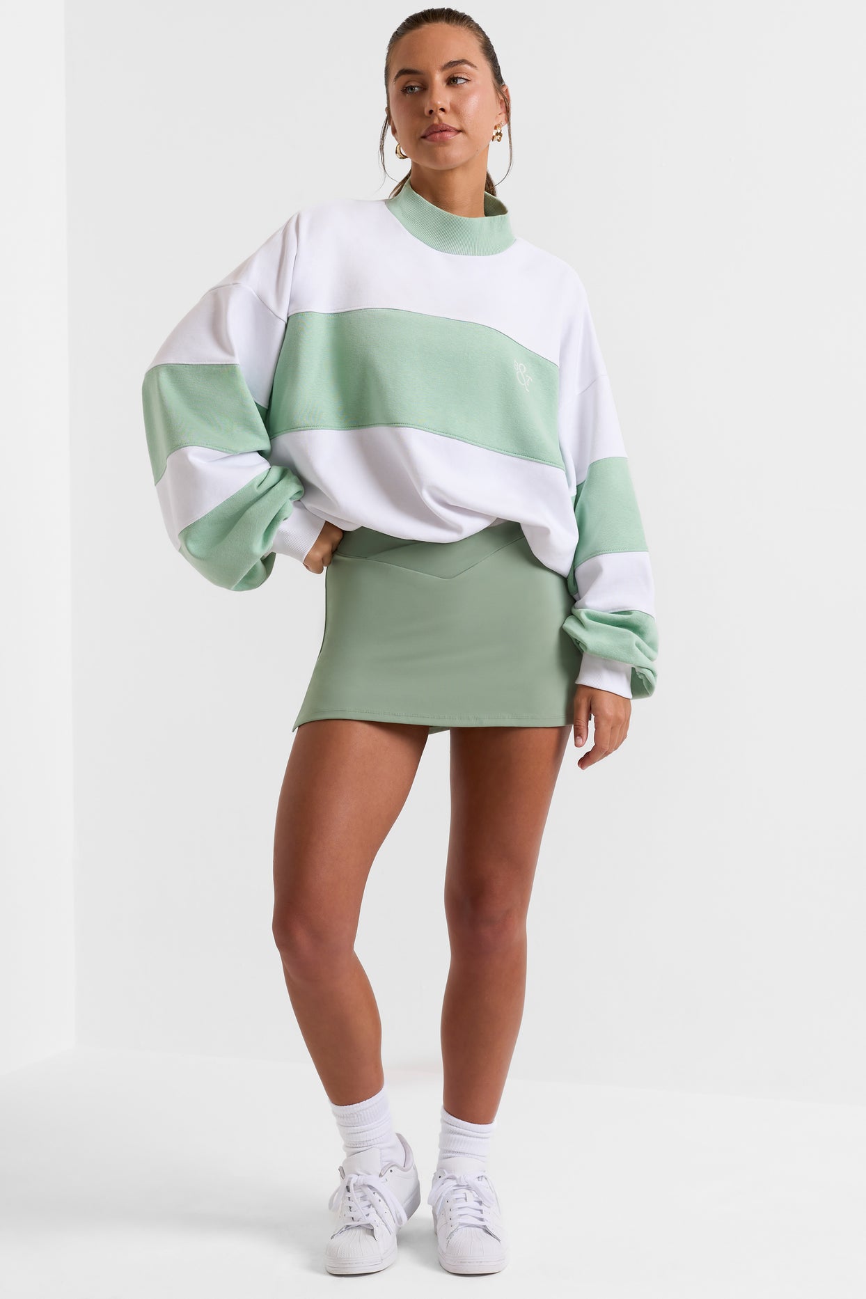 Oversized High Neck Sweatshirt in Mint Green