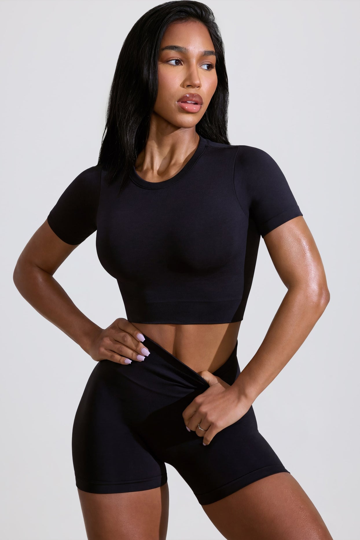 High Waist Define Luxe Mini Shorts in Black - 7