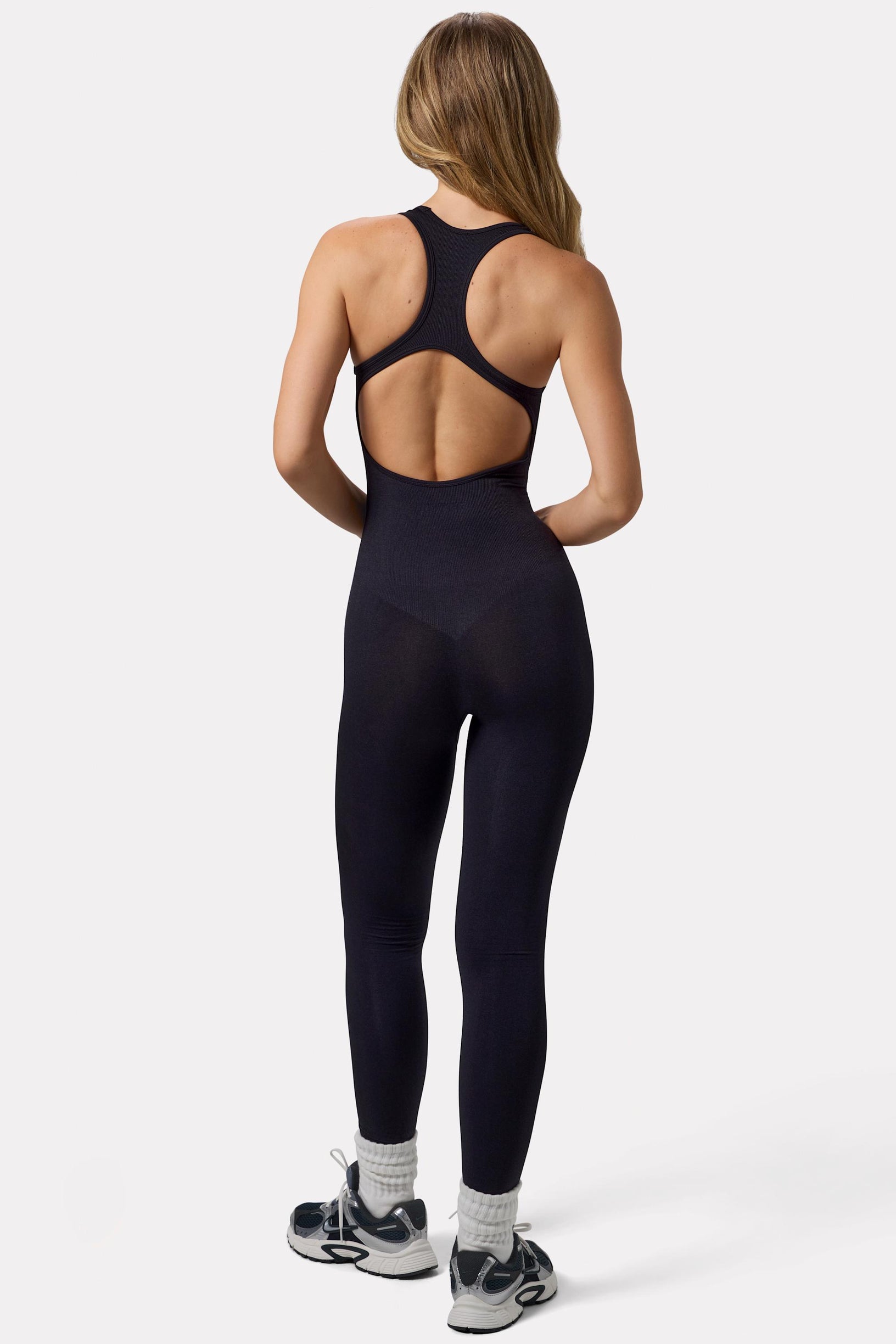 Open Back Define Luxe Unitard in Black - 2