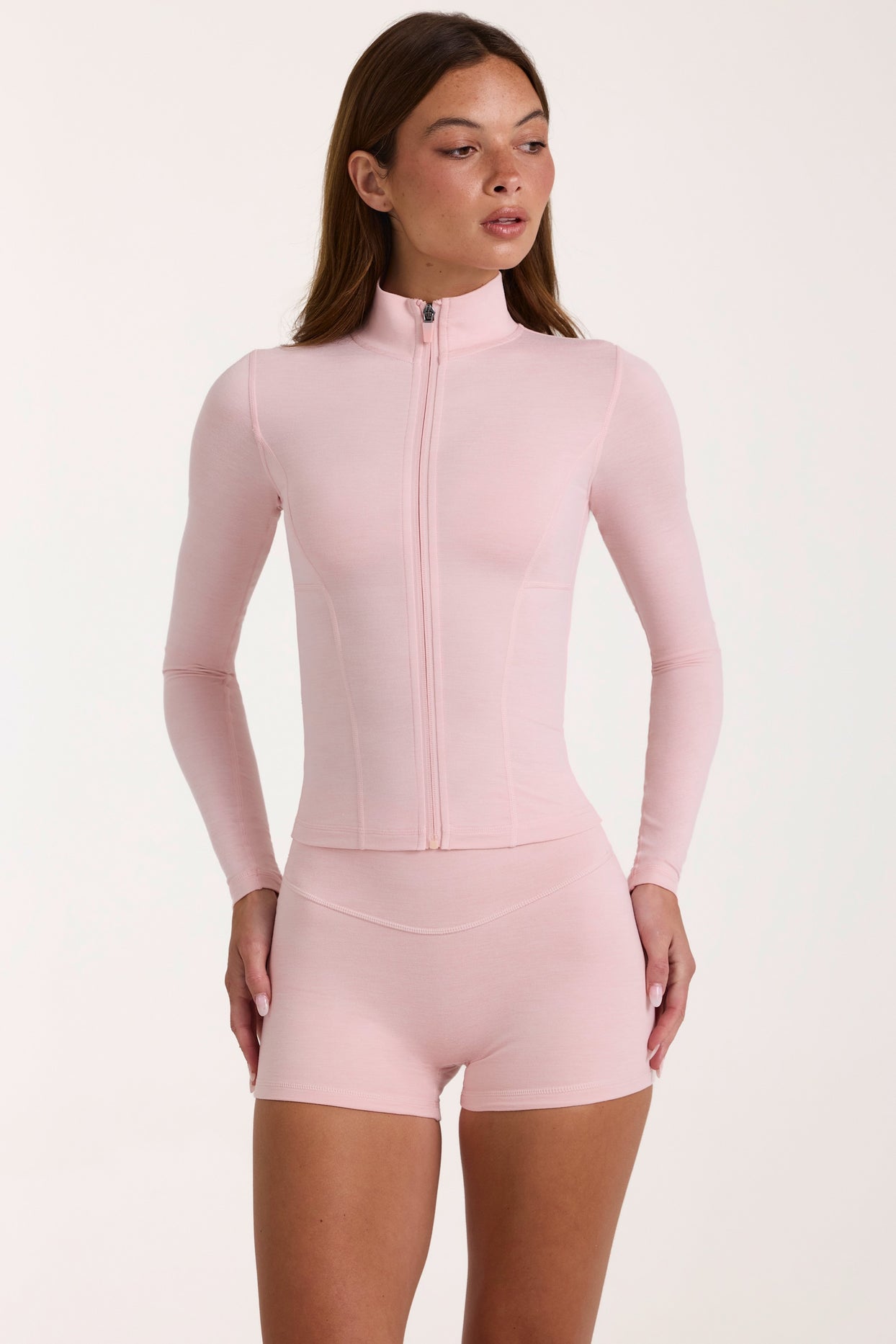 Soft Active Zip-Up Jacket in Blush Marl - 5