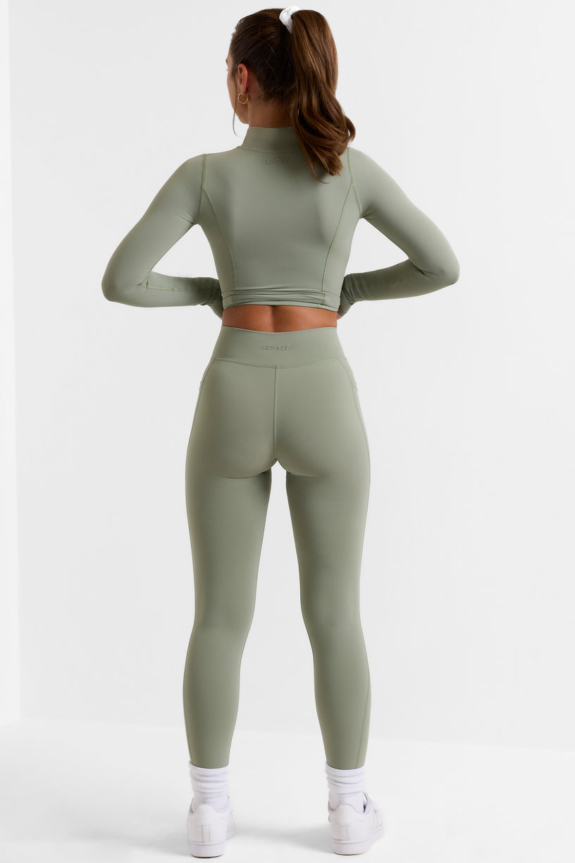 Full Length Leggings with Pockets in Bamboo Green - 2