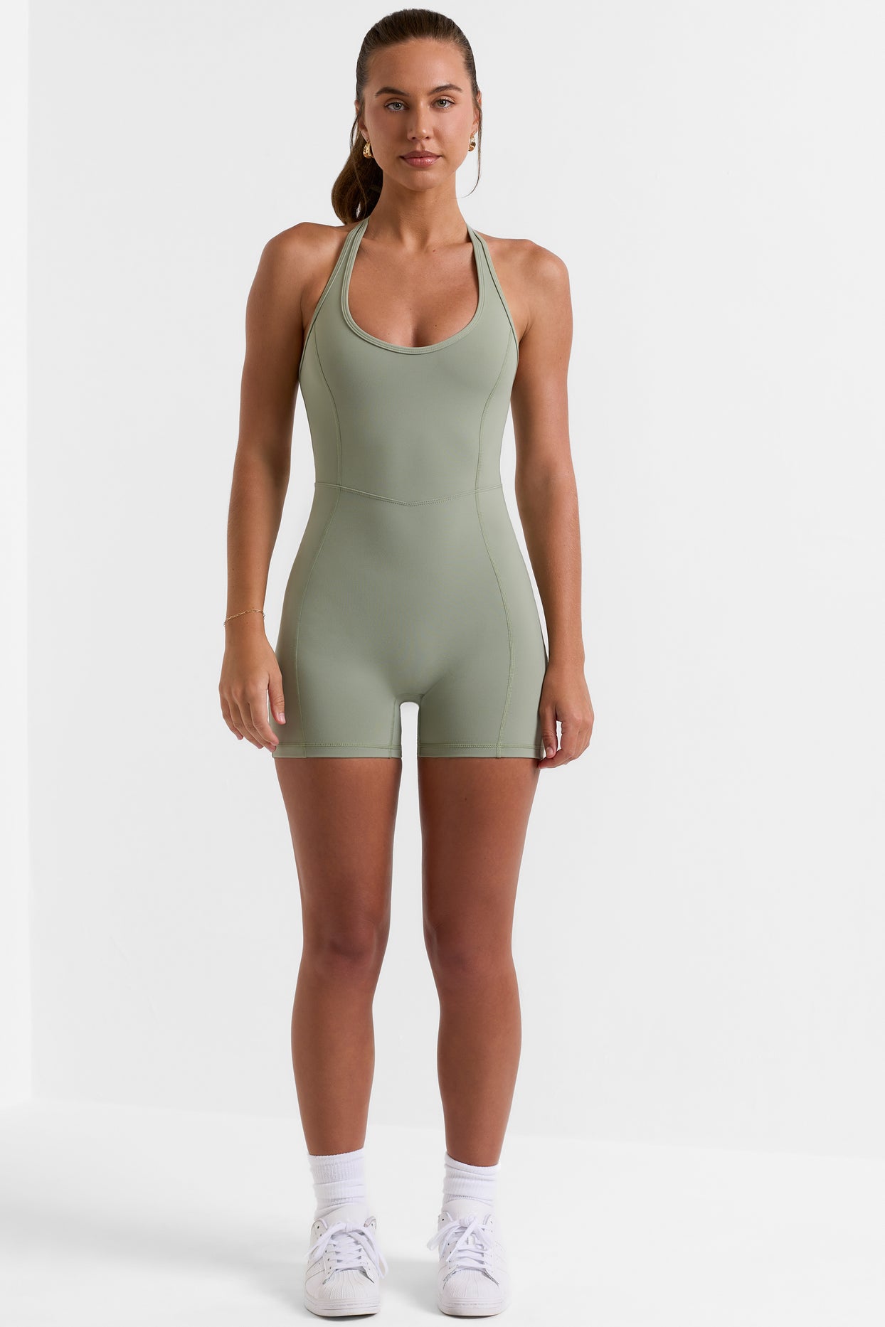 Halterneck Short Unitard in Bamboo Green