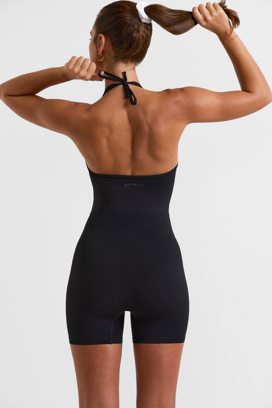 Halterneck Short Unitard in Black