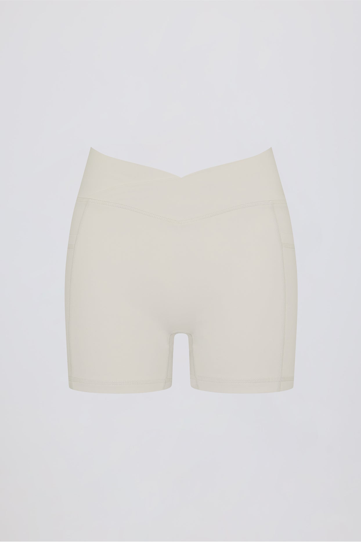 Soft Active Pocket V-Waist Mini Shorts in Oat - 4