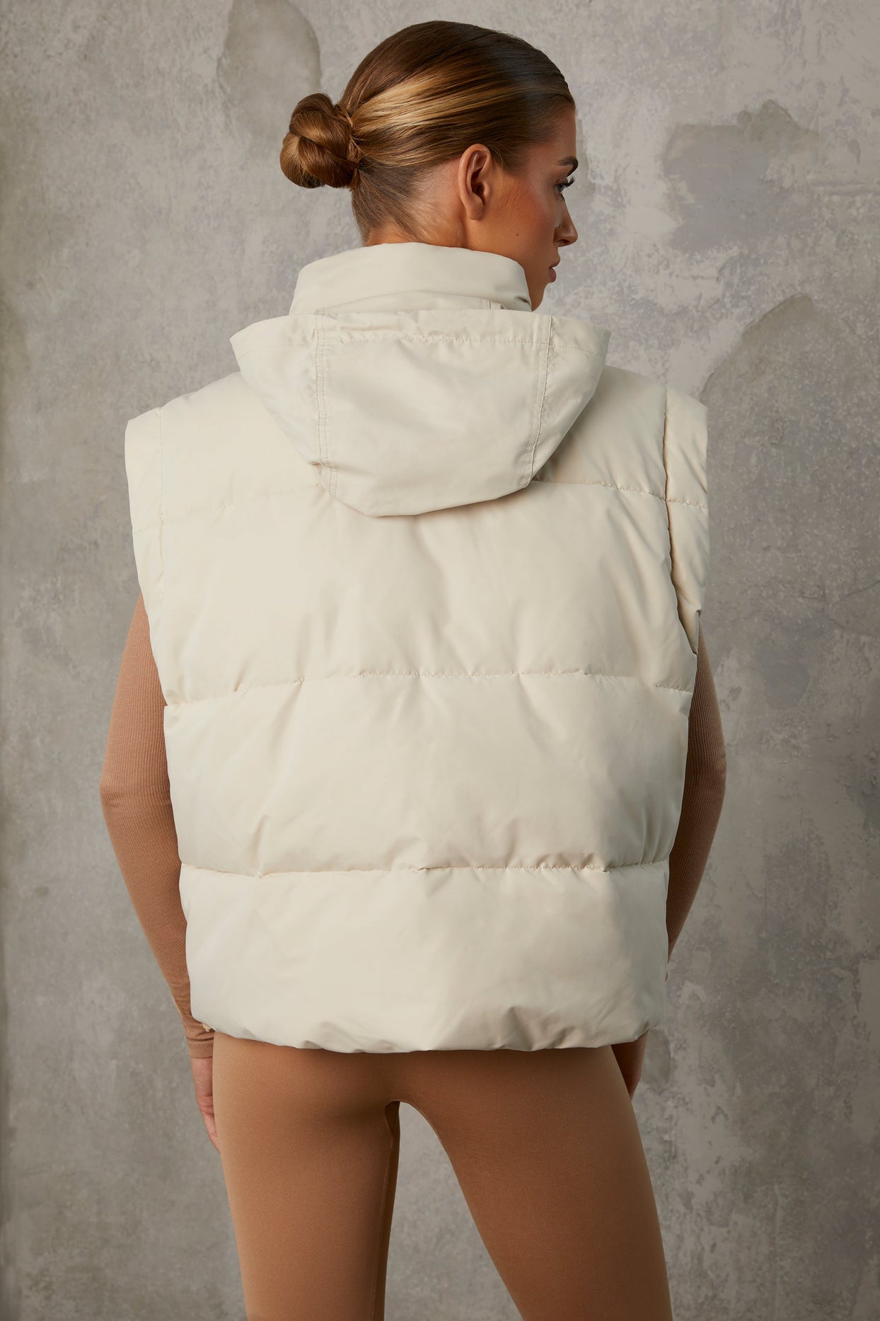 Essential Cropped Puffer Jacket with Detachable Sleeves in Sand