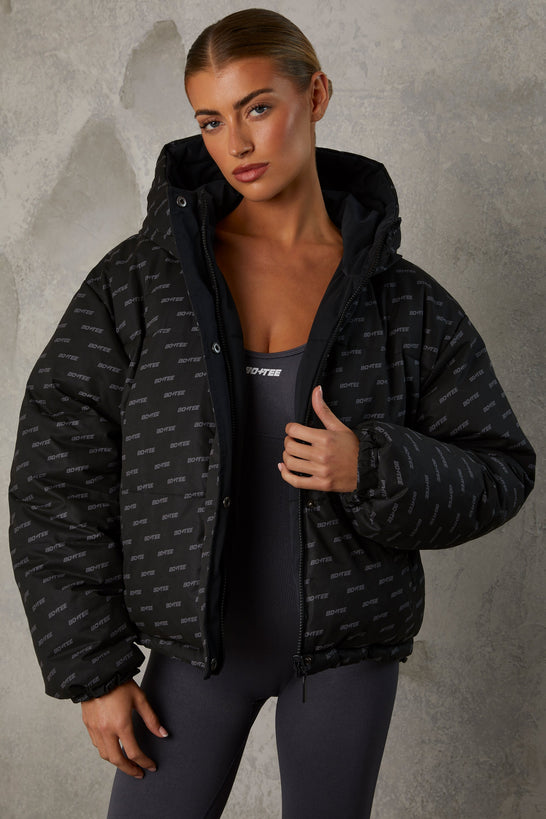 Reversible Hooded Puffer Jacket in Black