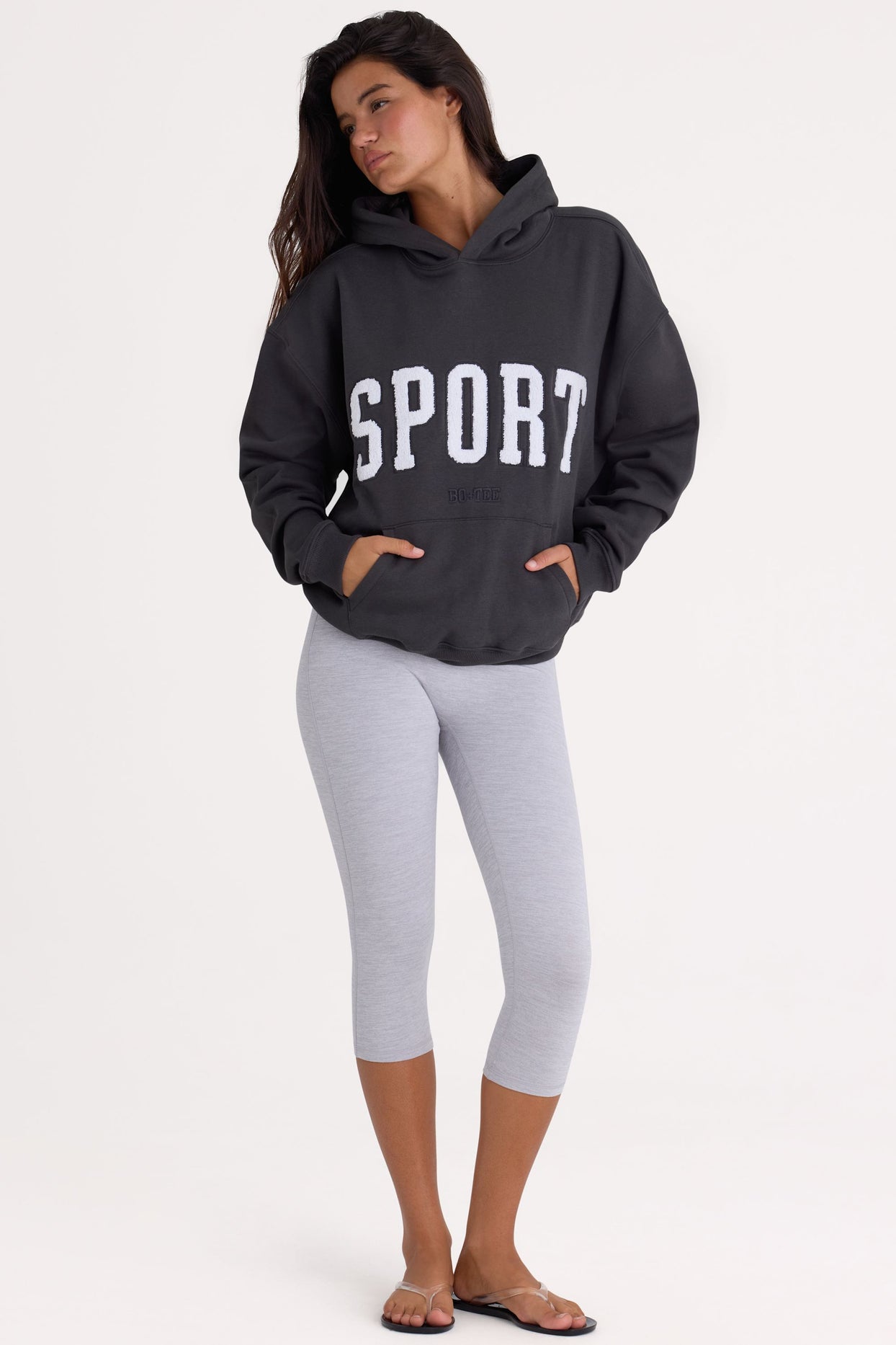 Soft Cotton Fleece Oversized Hoodie in Black - 4