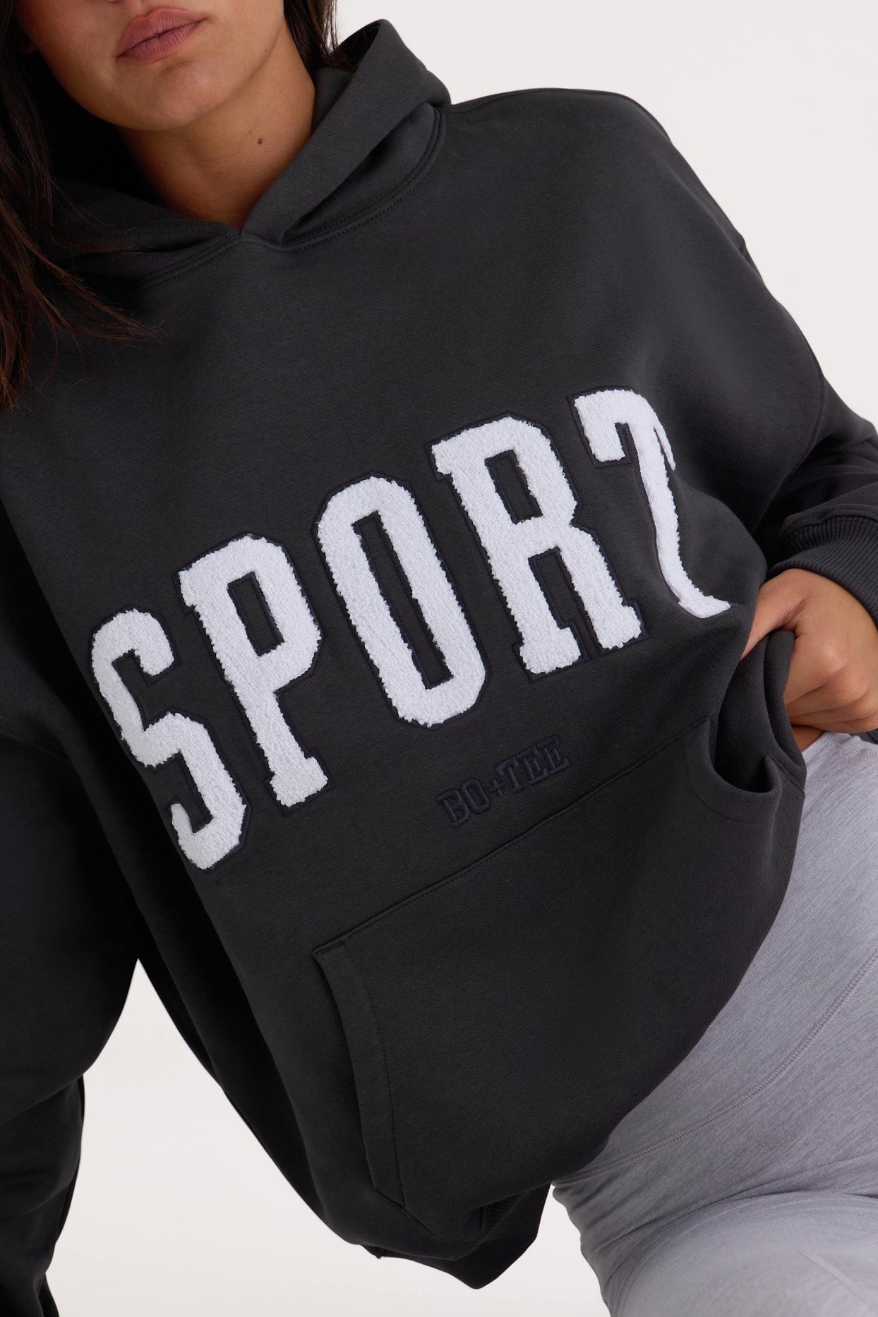 Soft Cotton Fleece Oversized Hoodie in Black - 3