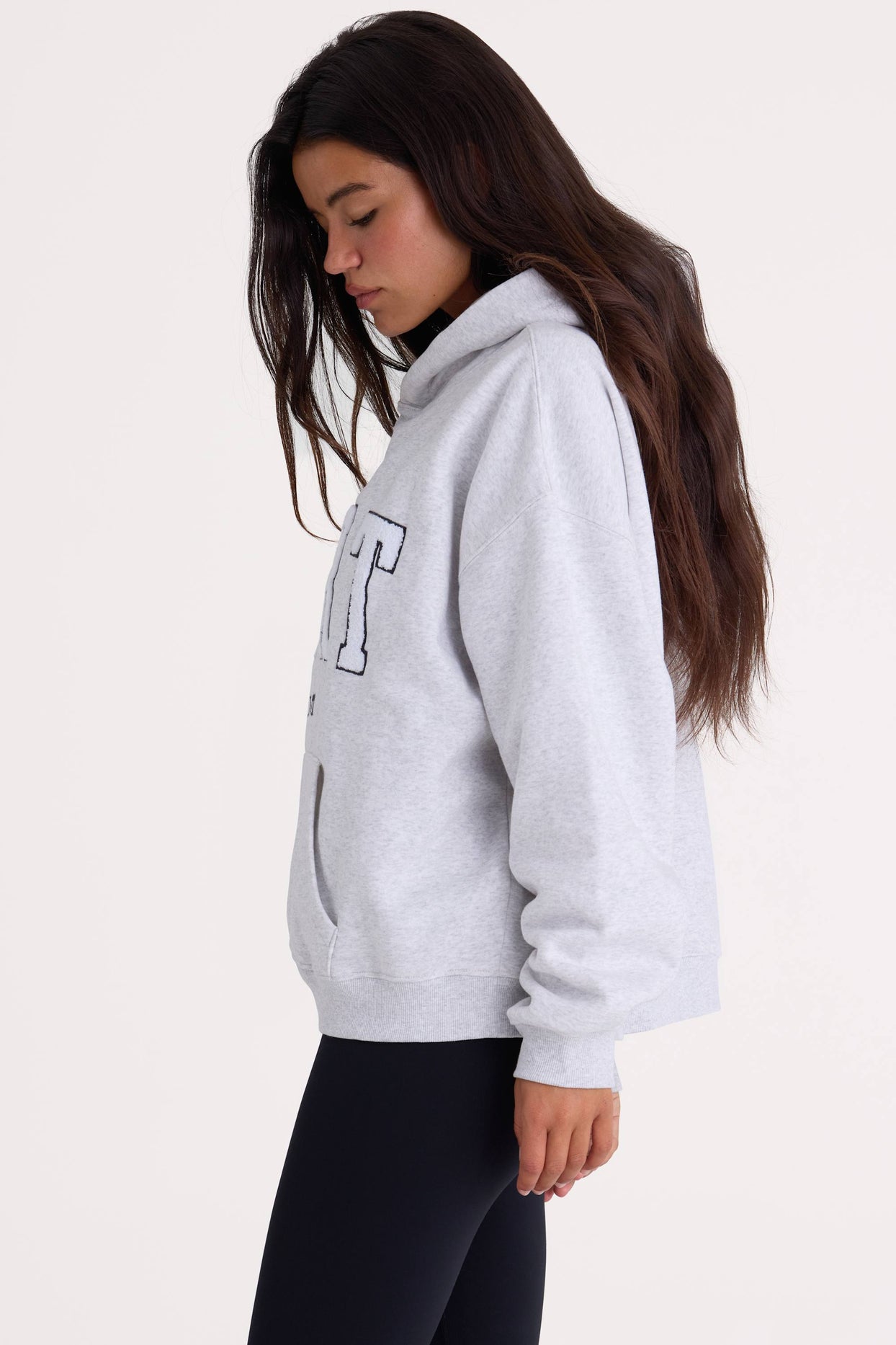 Soft Cotton Fleece Oversized Hoodie in Marl Grey - 3