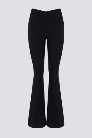 Soft Active V-Waist Pocket Flared Leggings in Black