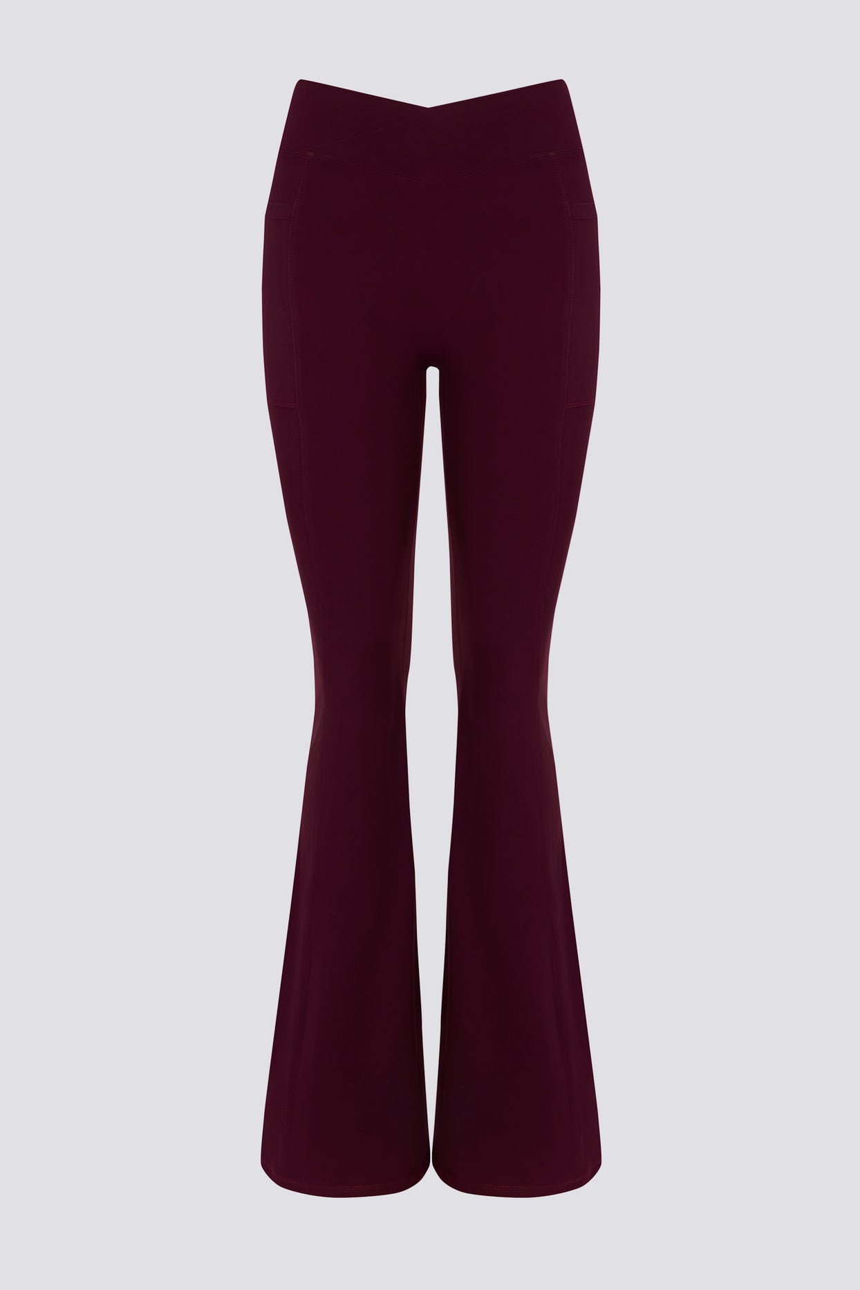 Soft Active V-Waist Pocket Flared Leggings in Burgundy - 2