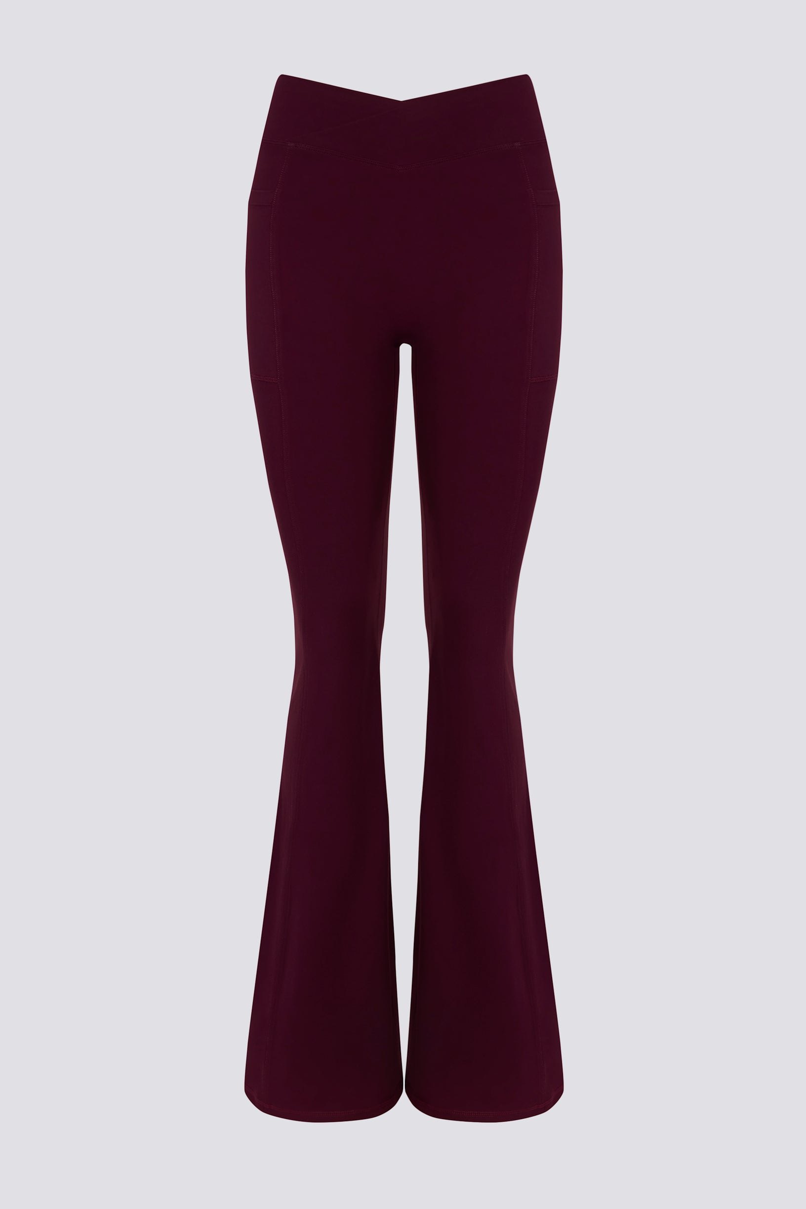 Soft Active V-Waist Pocket Flared Leggings in Burgundy - 2