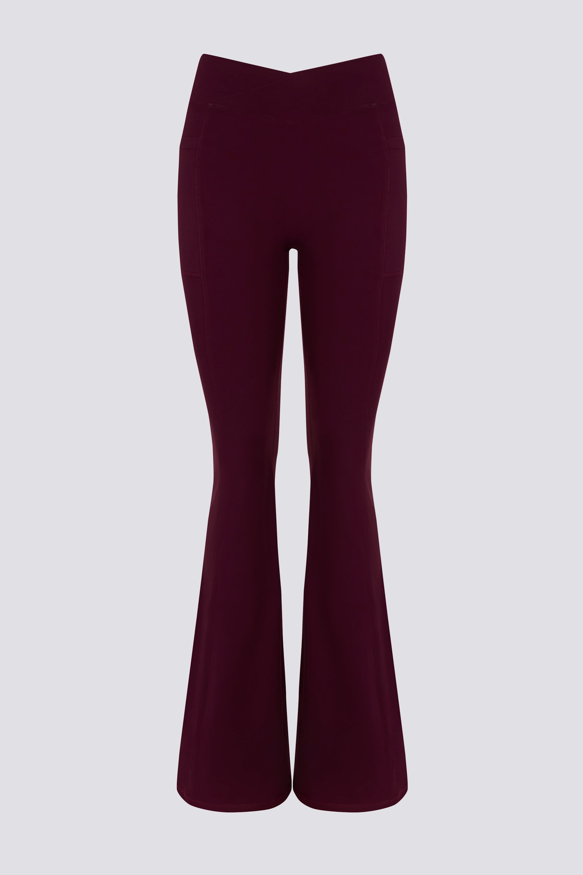 Soft Active V-Waist Pocket Flared Leggings in Burgundy - 2